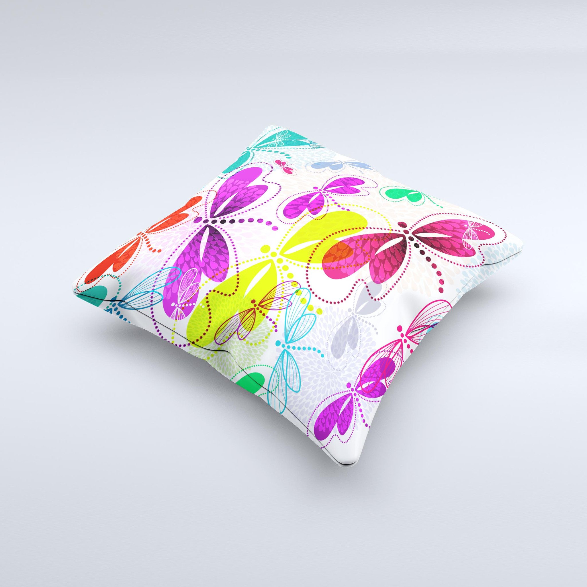 Vibrant Neon Vector Butterflies decorative throw pillow showcasing colorful butterfly designs on a high-quality fabric.