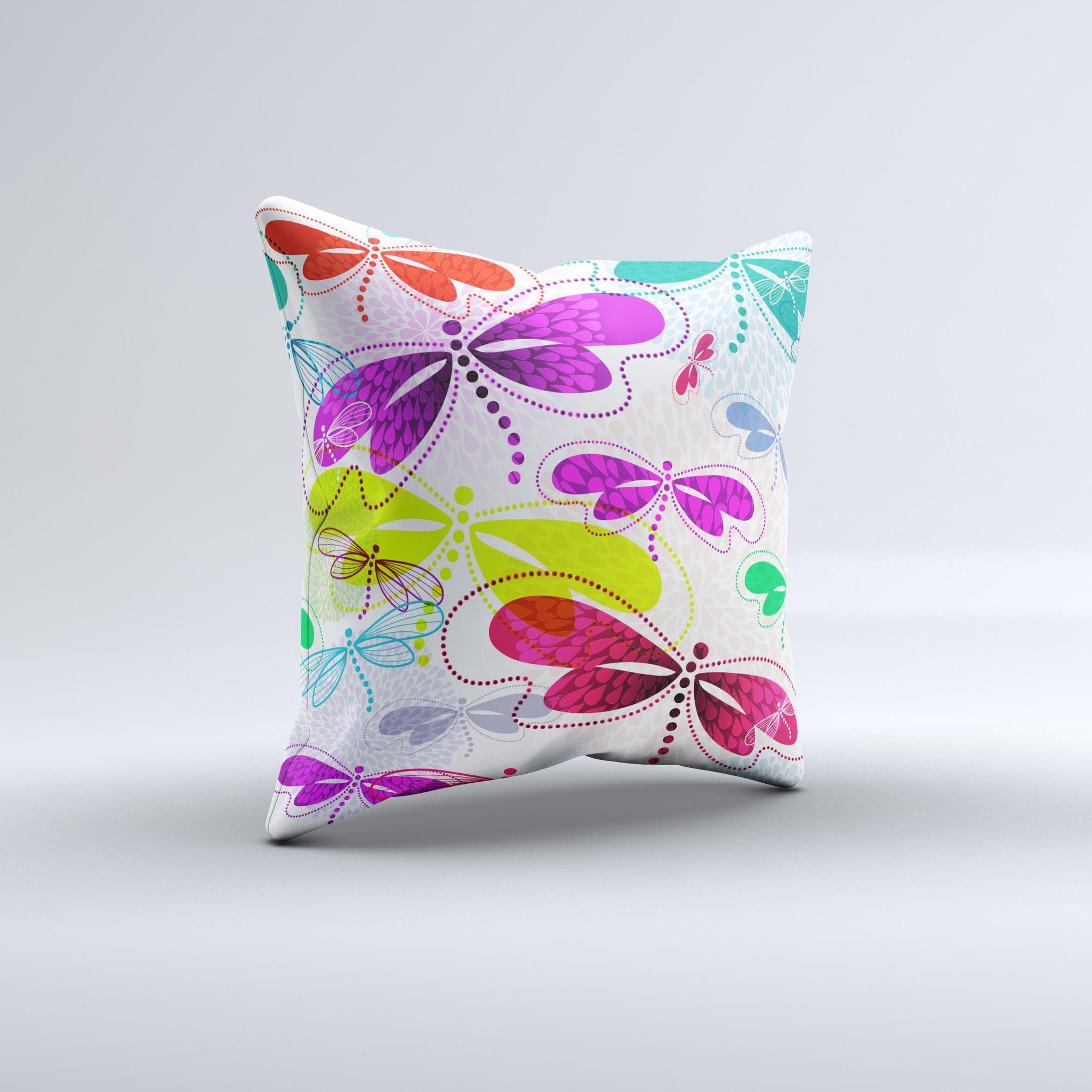 Vibrant Neon Vector Butterflies decorative throw pillow showcasing colorful butterfly designs on a high-quality fabric.