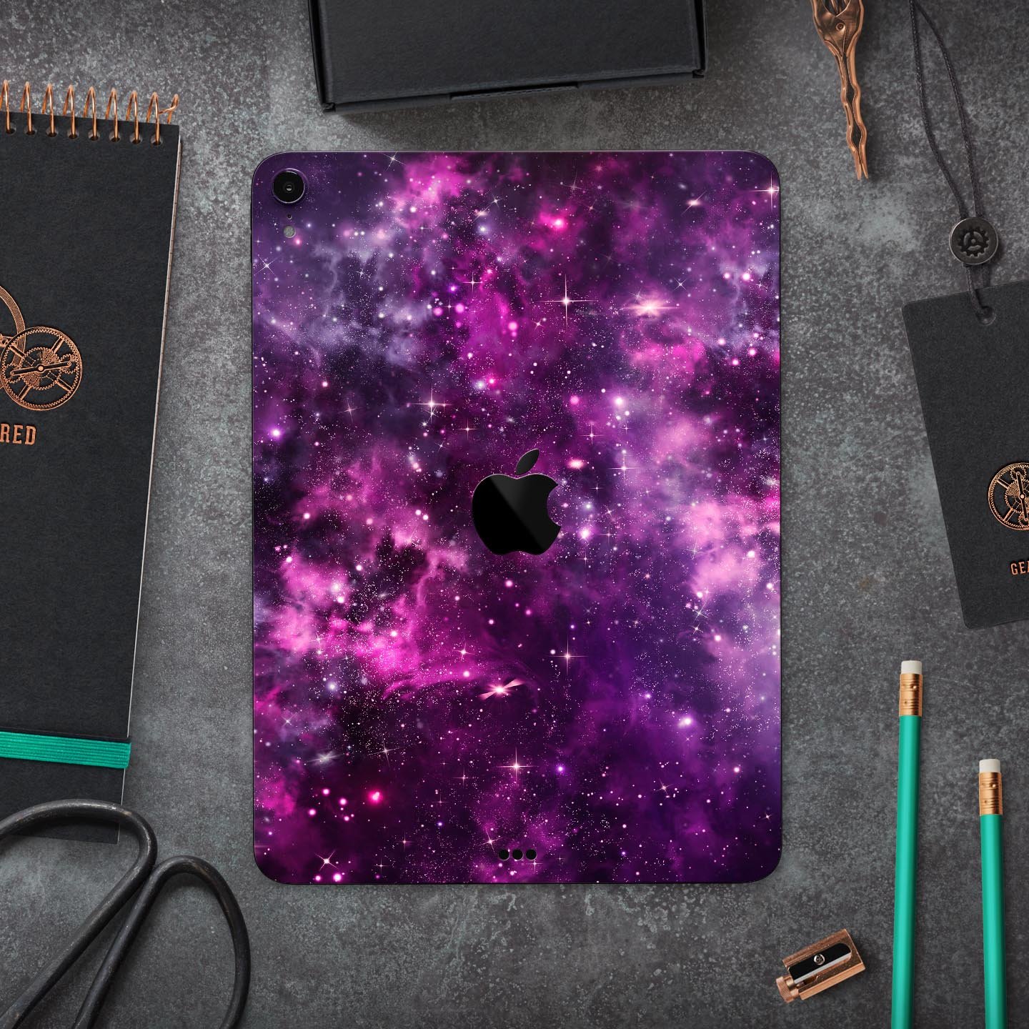 Vibrant Purple Deep Space skin decal for Apple iPad, showcasing a cosmic design with deep purple hues and a glossy finish.