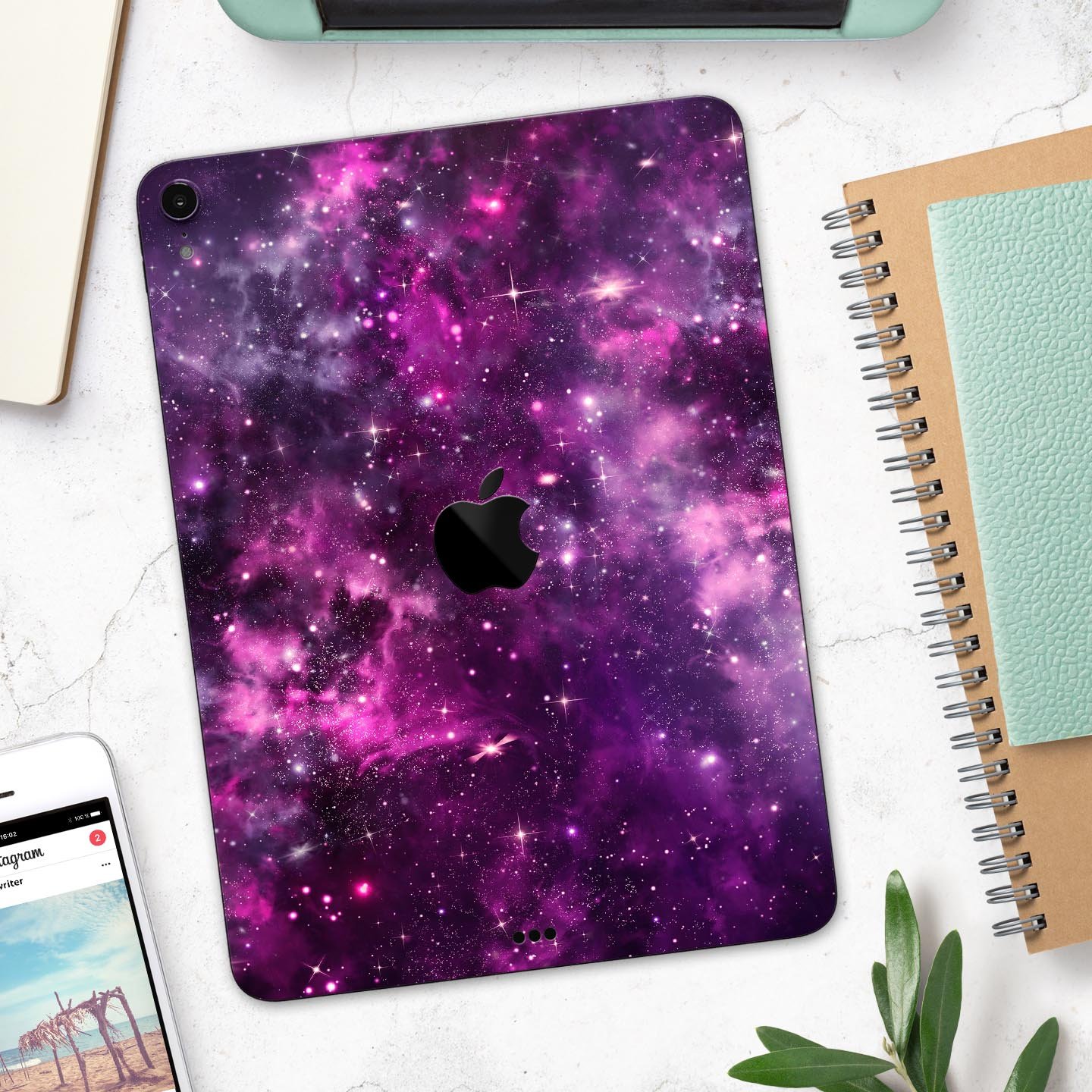 Vibrant Purple Deep Space skin decal for Apple iPad, showcasing a cosmic design with deep purple hues and a glossy finish.