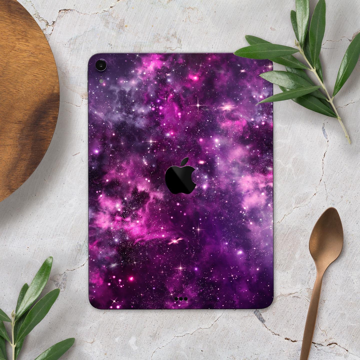 Vibrant Purple Deep Space skin decal for Apple iPad, showcasing a cosmic design with deep purple hues and a glossy finish.