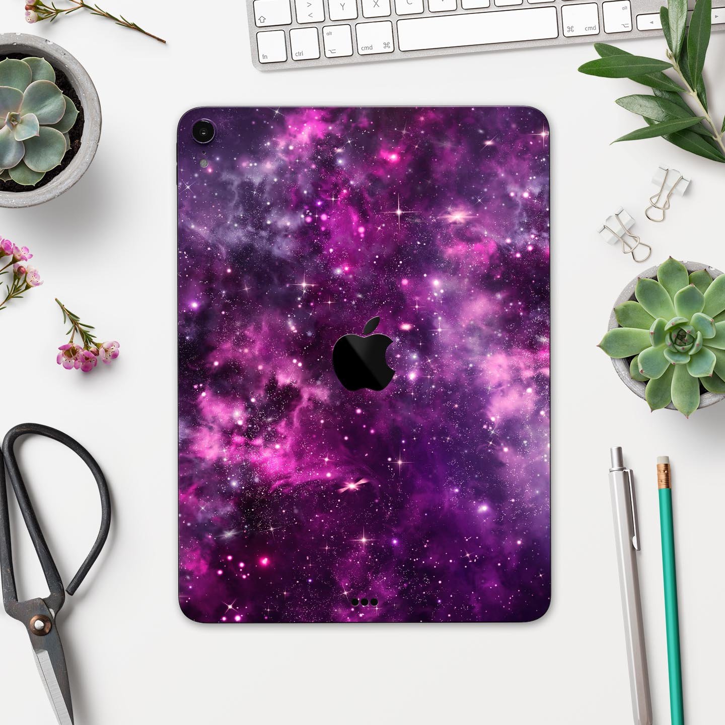 Vibrant Purple Deep Space skin decal for Apple iPad, showcasing a cosmic design with deep purple hues and a glossy finish.