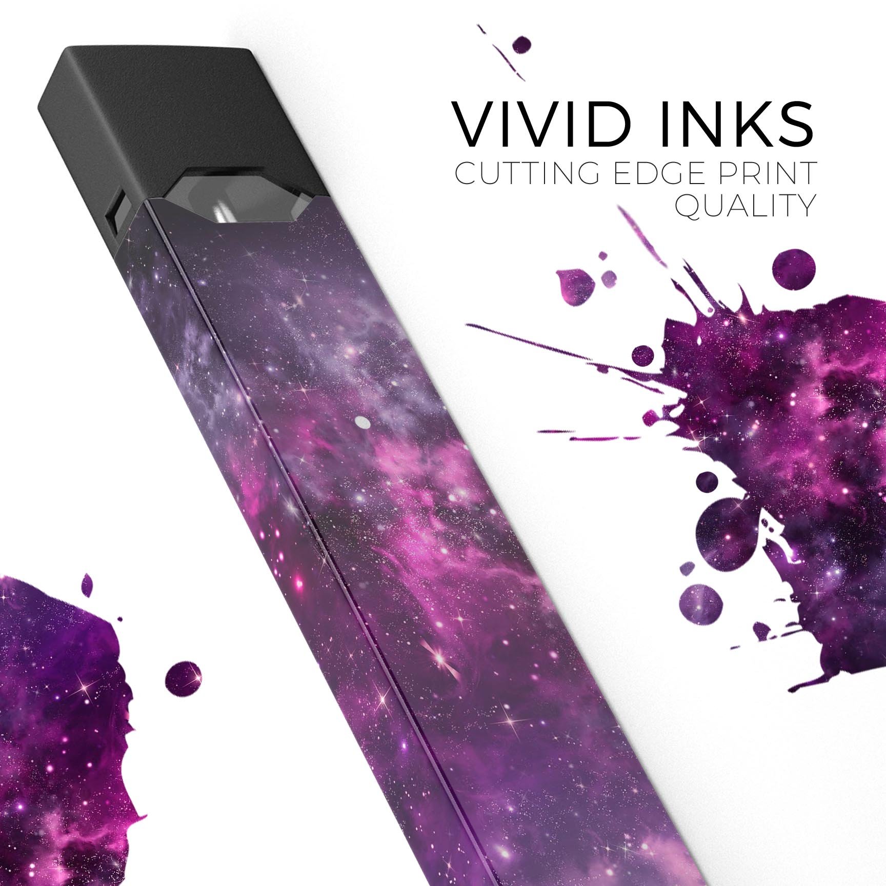 Vibrant Purple Deep Space skin-wrap sticker for JUUL device, showcasing its colorful design and protective features.