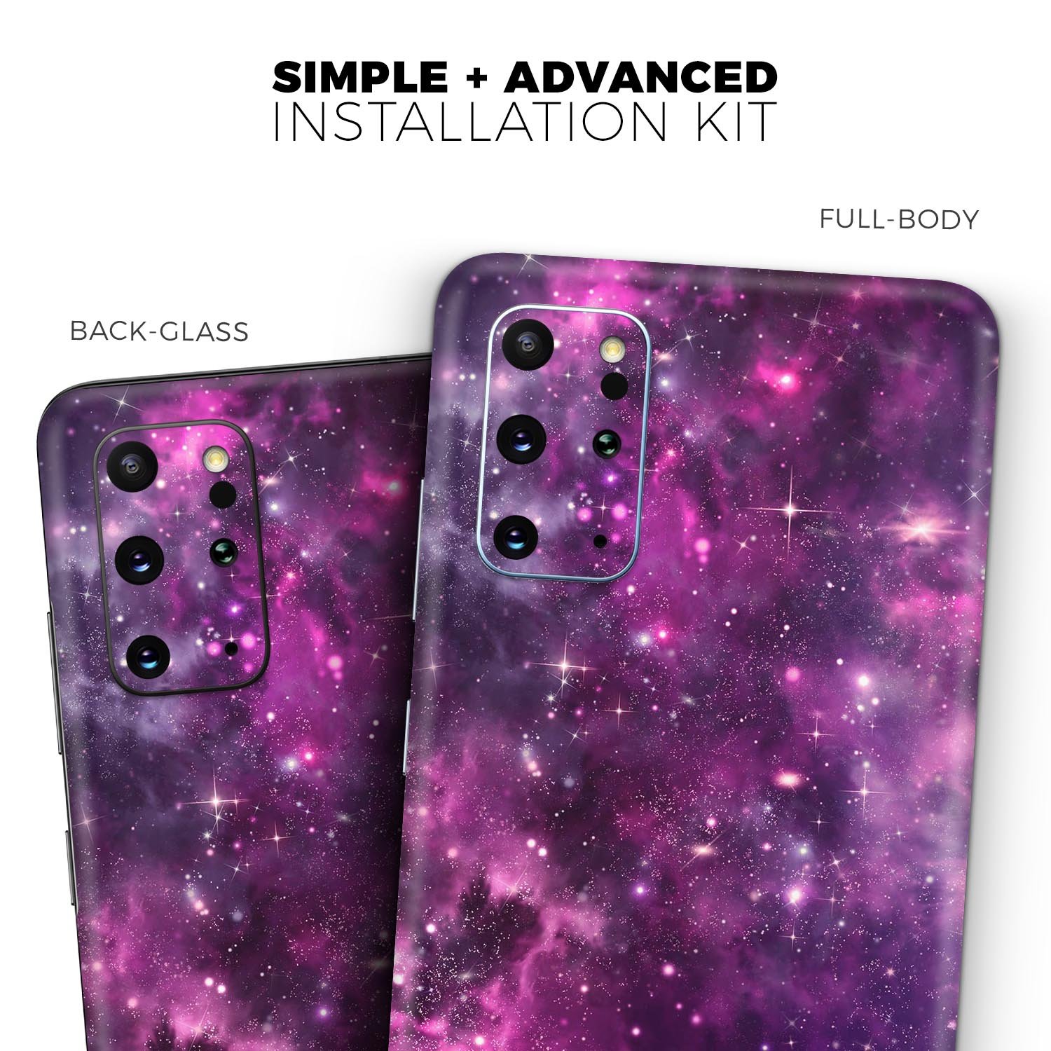 Vibrant Purple Deep Space Skin-Kit for Samsung Galaxy S-Series, showcasing a stylish design with a glossy finish.