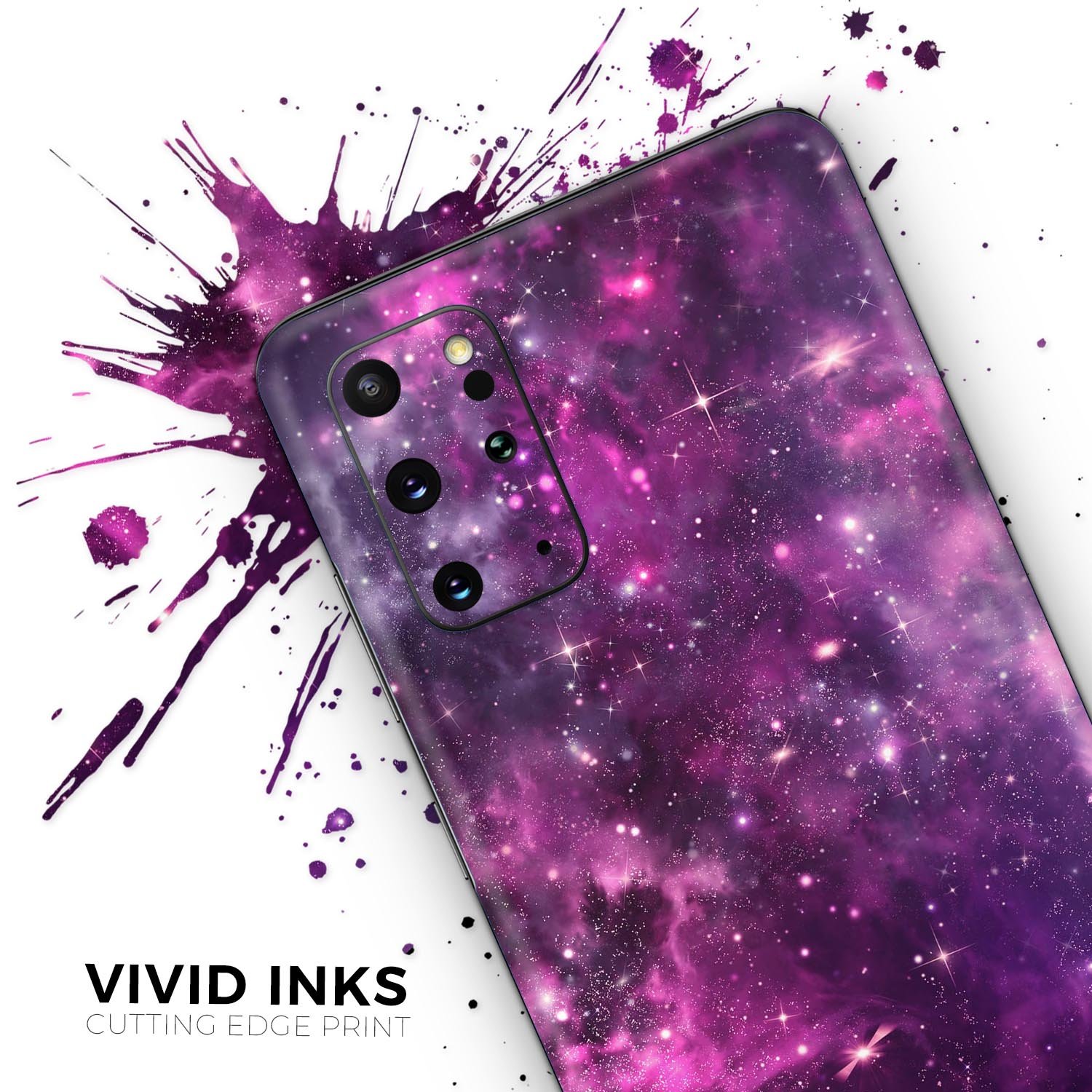 Vibrant Purple Deep Space Skin-Kit for Samsung Galaxy S-Series, showcasing a stylish design with a glossy finish.