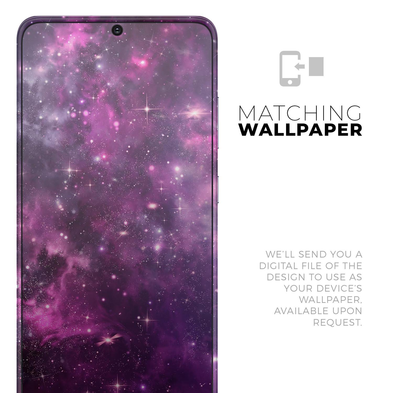 Vibrant Purple Deep Space Skin-Kit for Samsung Galaxy S-Series, showcasing a stylish design with a glossy finish.