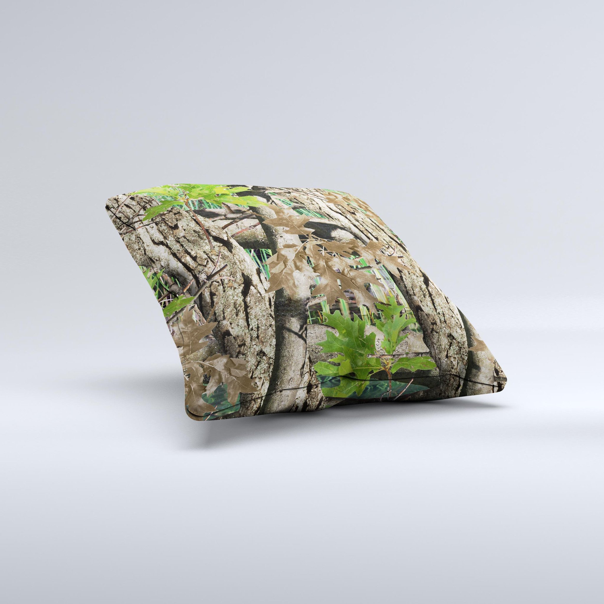 Vibrant Real Woods Camouflage Ink-Fuzed Decorative Throw Pillow showcasing unique camouflage design and high-quality craftsmanship.