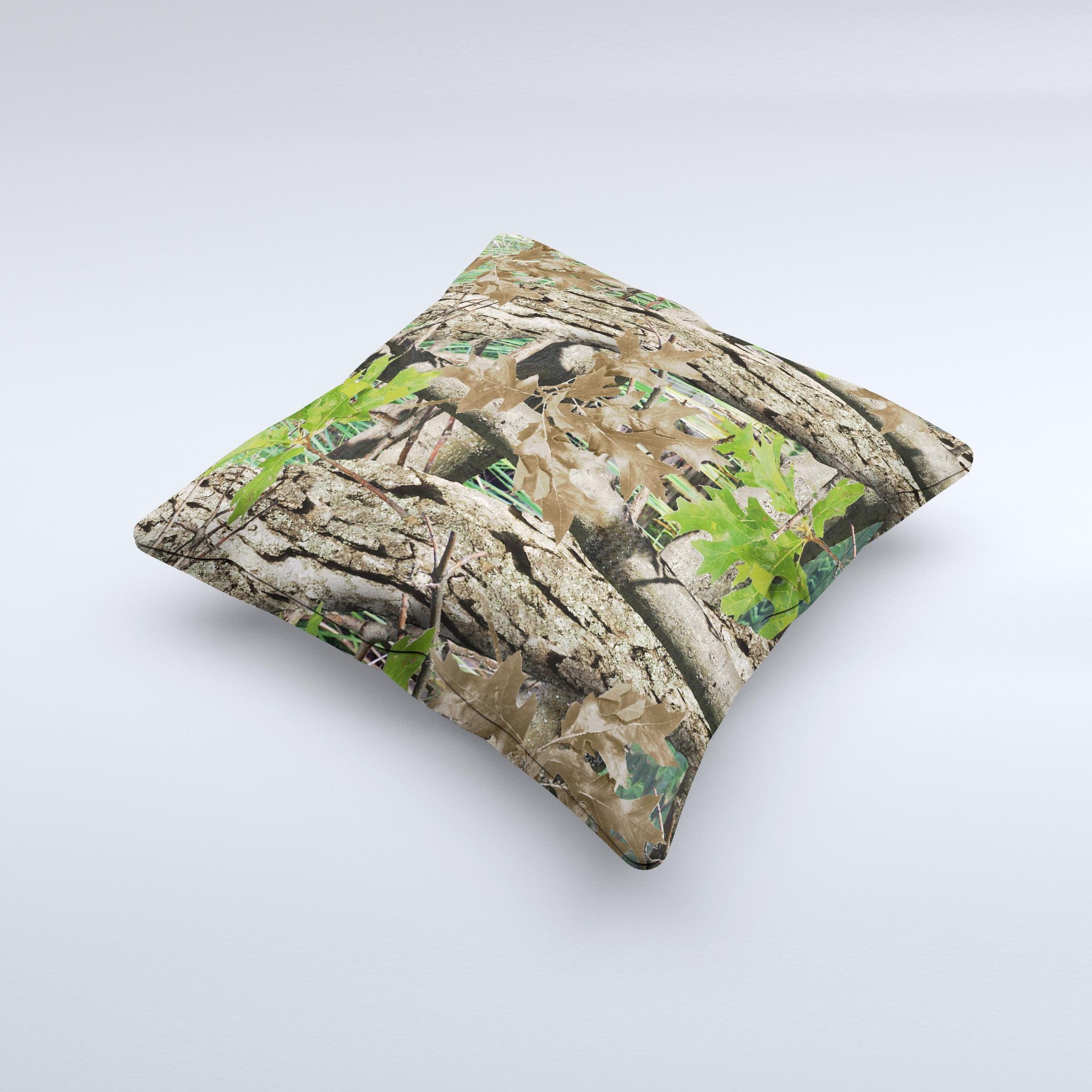 Vibrant Real Woods Camouflage Ink-Fuzed Decorative Throw Pillow showcasing unique camouflage design and high-quality craftsmanship.