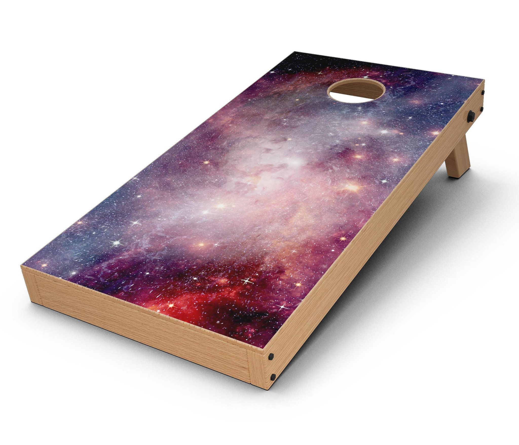 Vibrant Space CornHole Board Skin Decal Kit featuring colorful vinyl wraps for custom Cornhole boards.