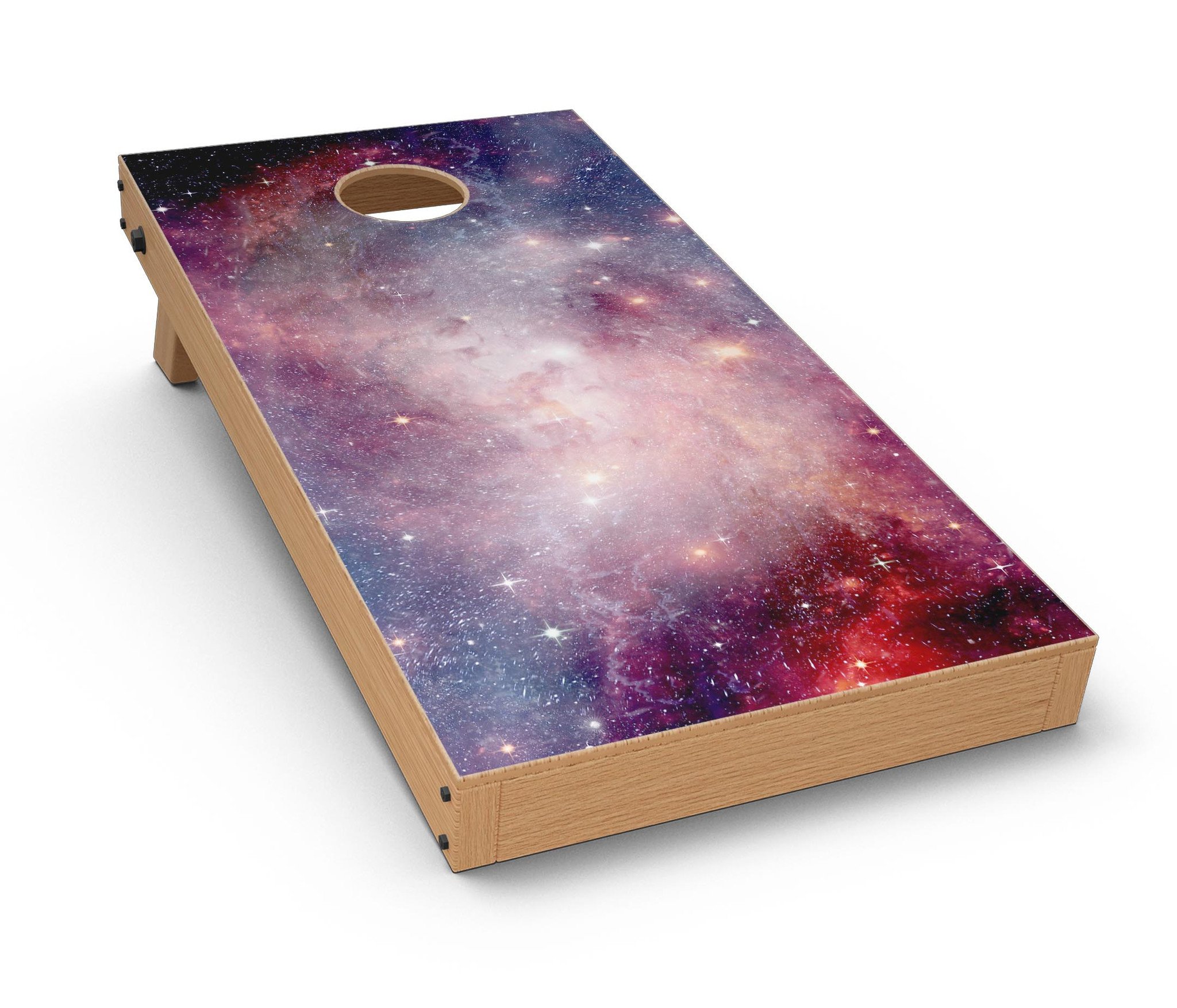 Vibrant Space CornHole Board Skin Decal Kit featuring colorful vinyl wraps for custom Cornhole boards.