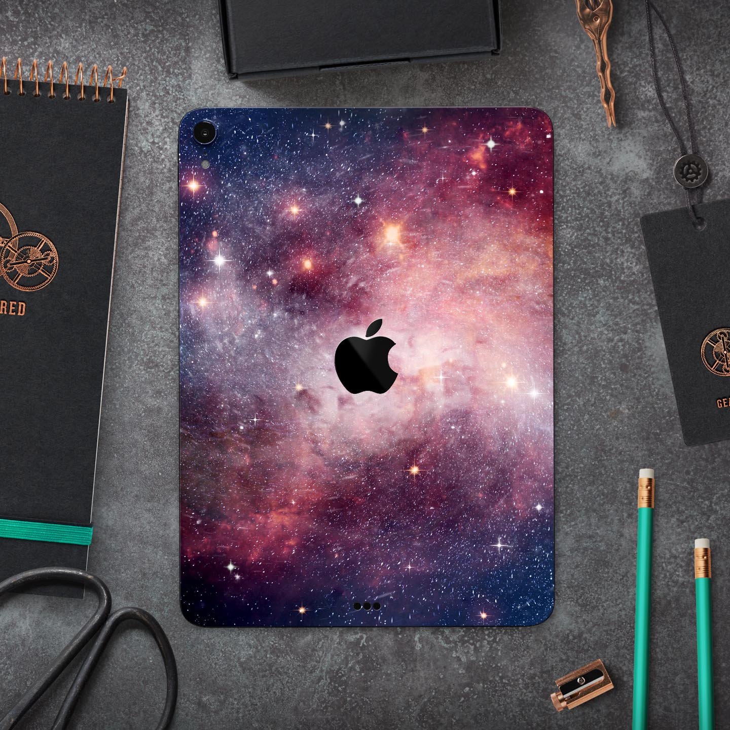 Vibrant Space Full Body Skin Decal for Apple iPad Pro 12.9", showcasing its colorful design and premium 3M material.