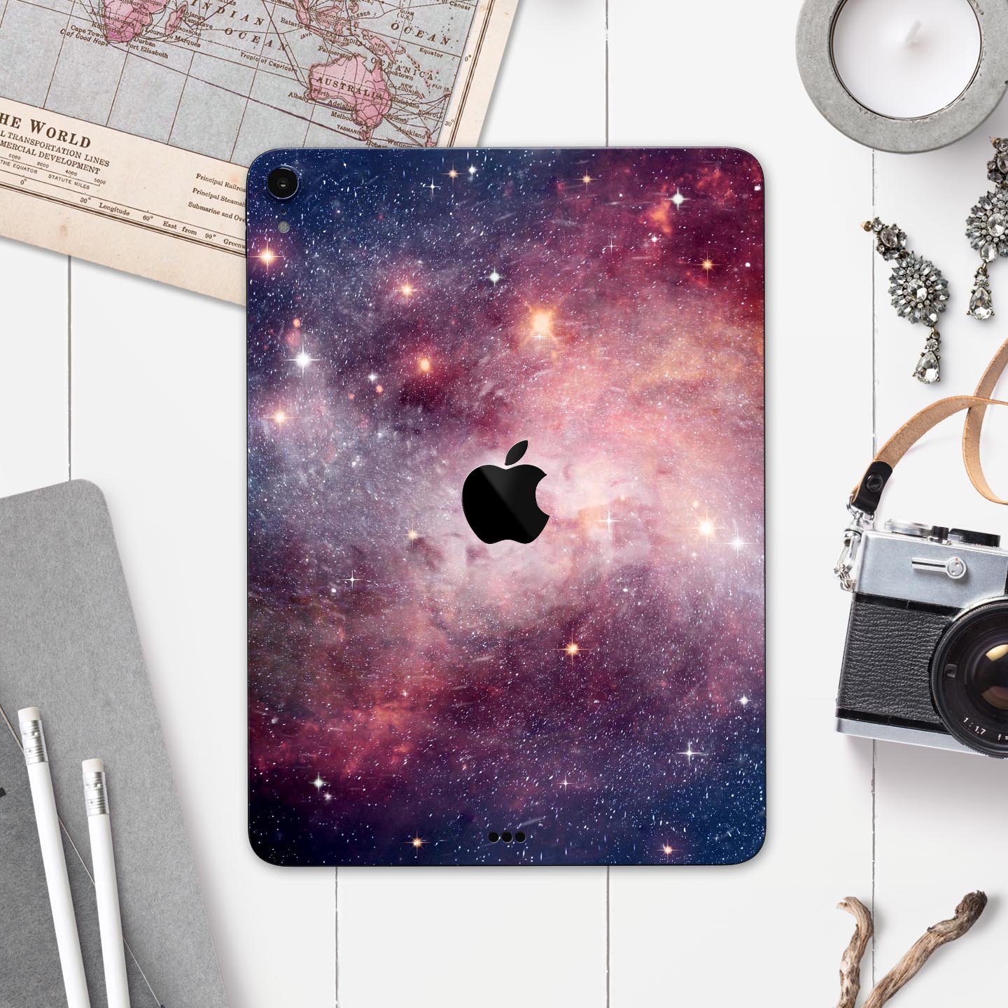 Vibrant Space Full Body Skin Decal for Apple iPad Pro 12.9", showcasing its colorful design and premium 3M material.