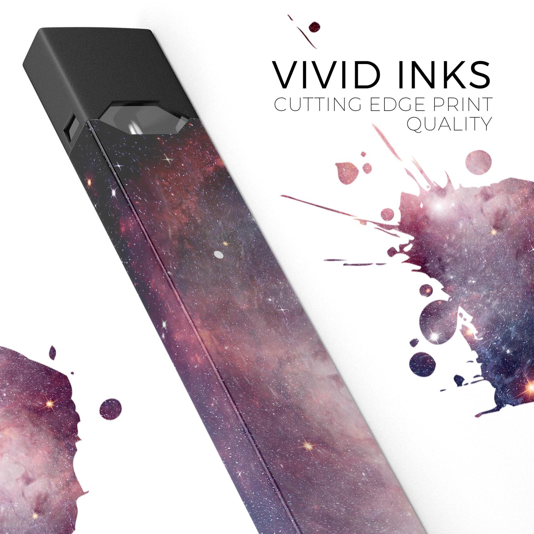 Vibrant Space Premium Decal Skin-Wrap Sticker applied to a JUUL device, showcasing its vibrant design and precise fit.