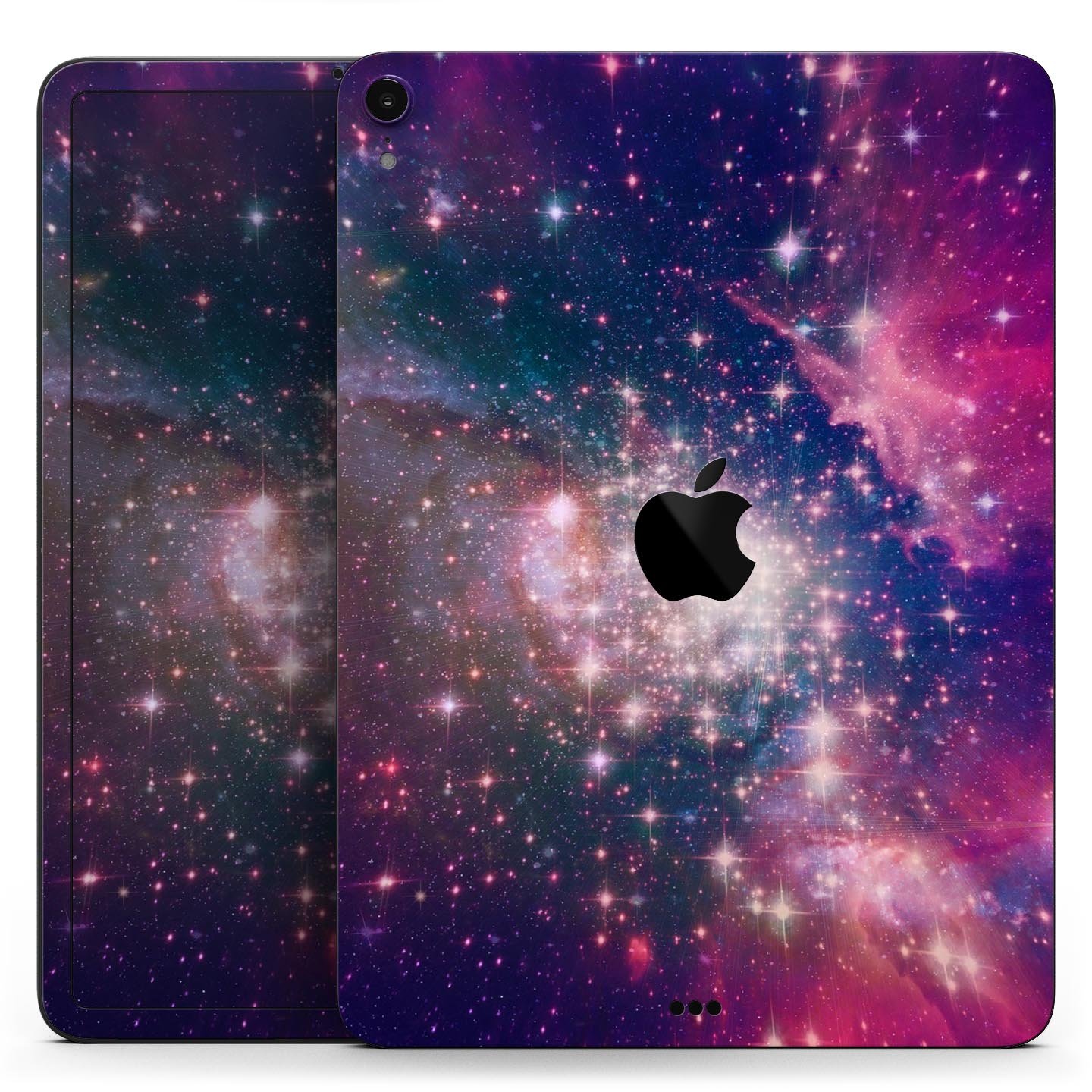 Vibrant Sparkly Pink Space skin decal for Apple iPad, showcasing a colorful and glossy design with a protective layer.