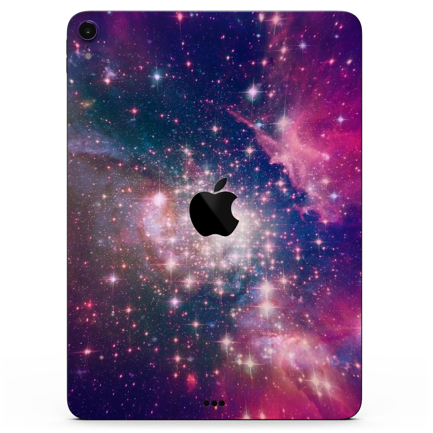 Vibrant Sparkly Pink Space skin decal for Apple iPad, showcasing a colorful and glossy design with a protective layer.