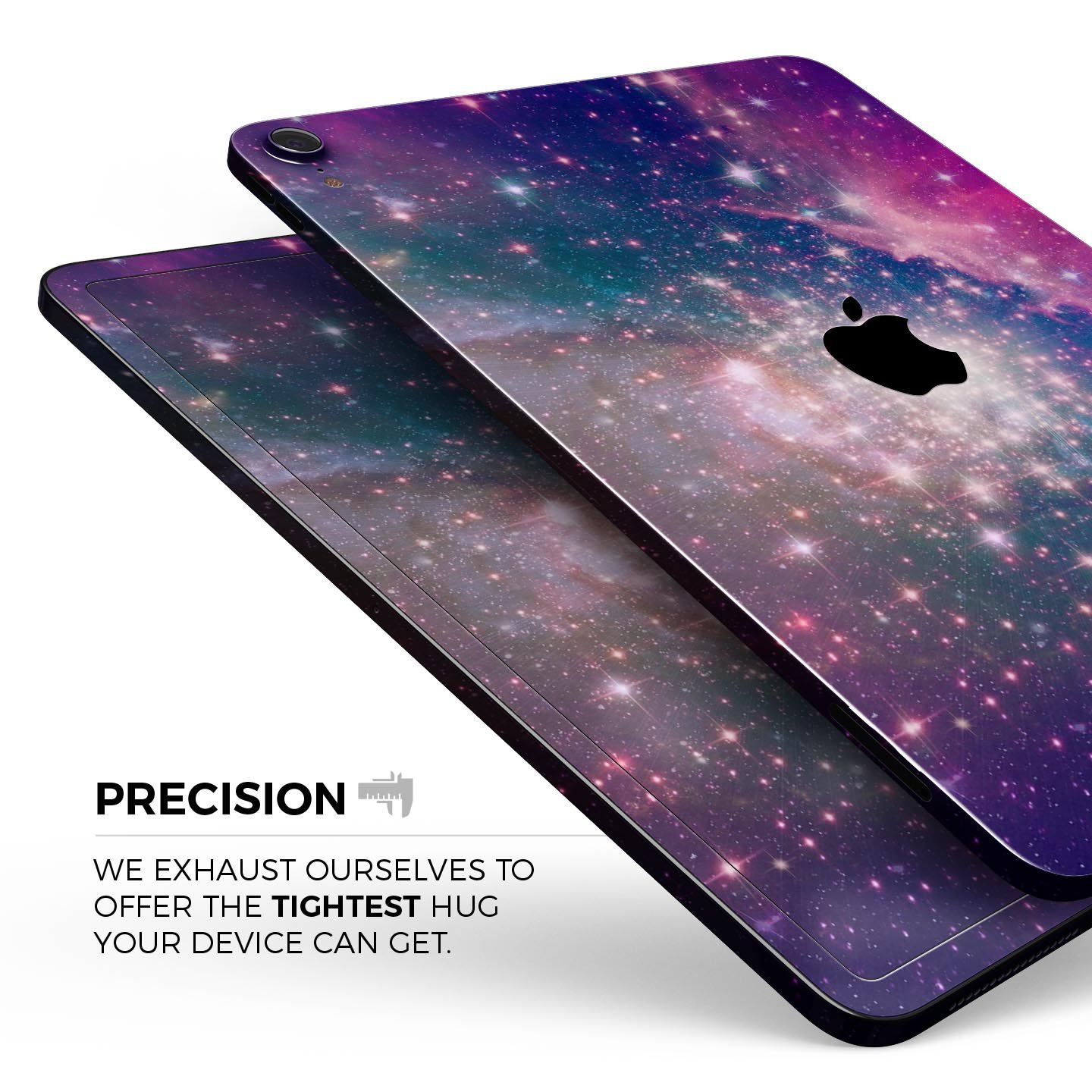 Vibrant Sparkly Pink Space skin decal for Apple iPad, showcasing a colorful and glossy design with a protective layer.