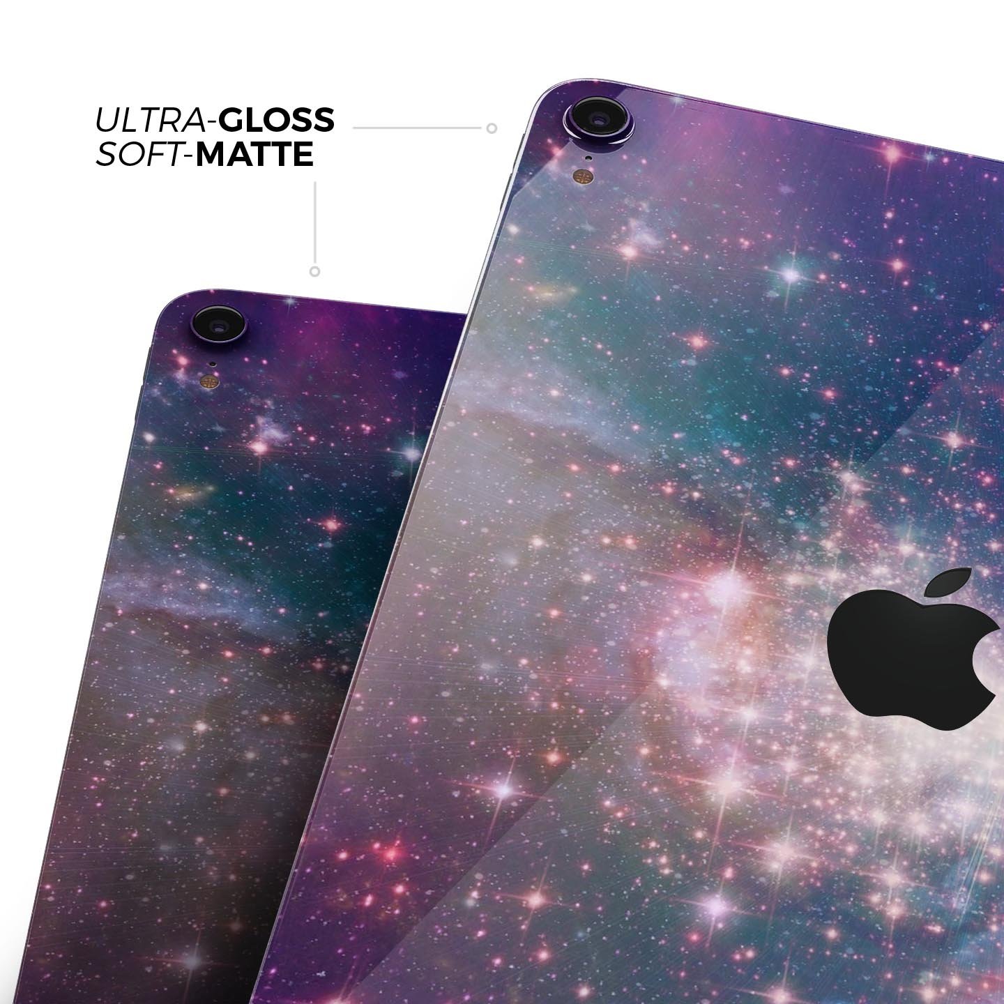 Vibrant Sparkly Pink Space skin decal for Apple iPad, showcasing a colorful and glossy design with a protective layer.