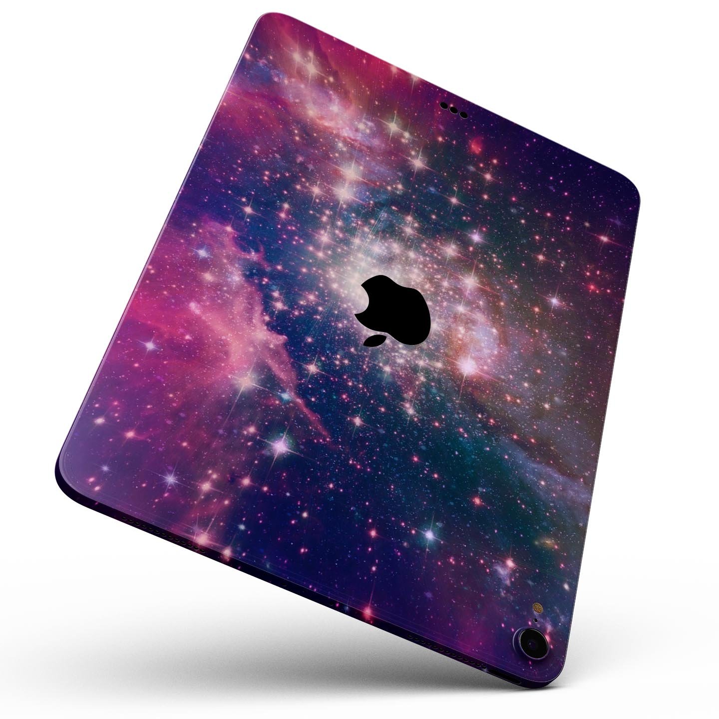 Vibrant Sparkly Pink Space skin decal for Apple iPad, showcasing a colorful and glossy design with a protective layer.