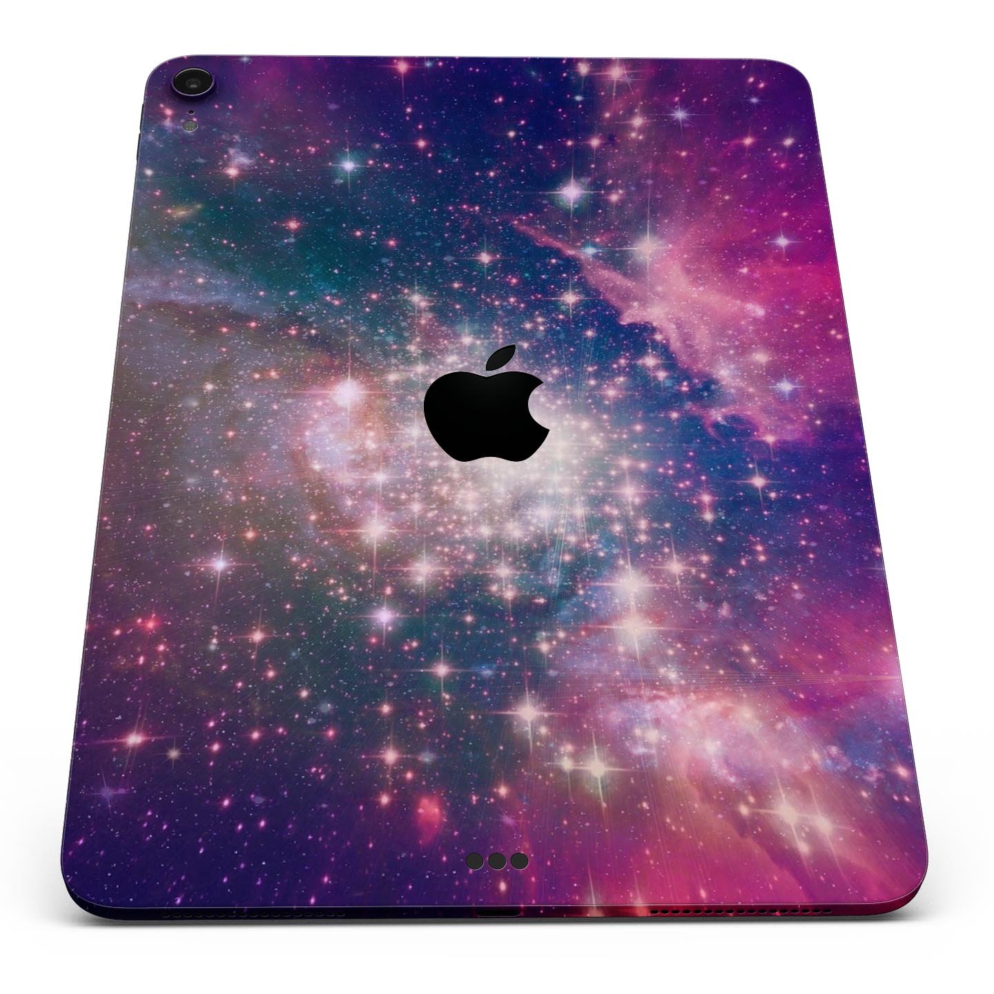 Vibrant Sparkly Pink Space skin decal for Apple iPad, showcasing a colorful and glossy design with a protective layer.