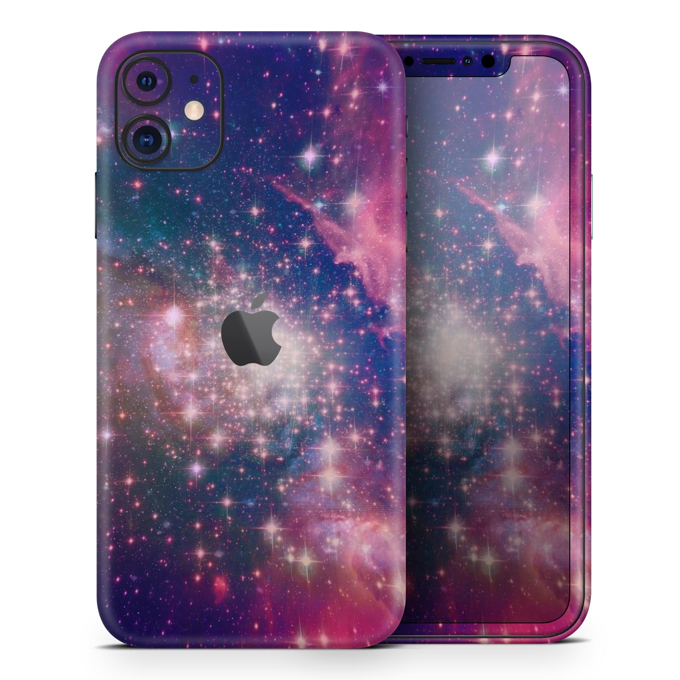 Vibrant sparkly pink skin for Apple iPhone, showcasing a stylish design with a glossy finish.