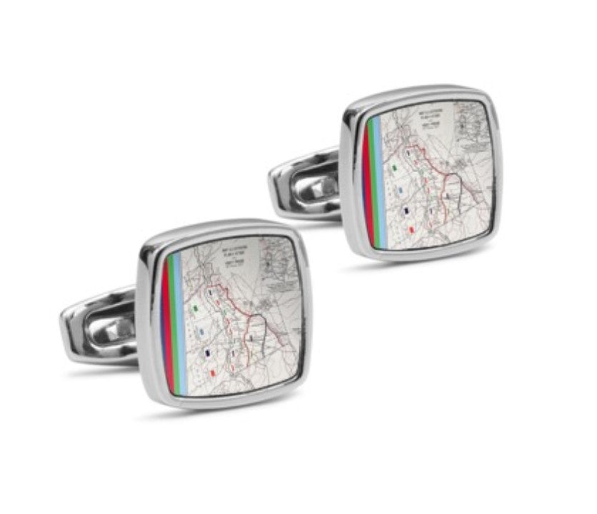 Vimy Ridge Battle Plan Stripe Cufflinks featuring a glossy finish and divisional colours of the Canadian Expeditionary Force.