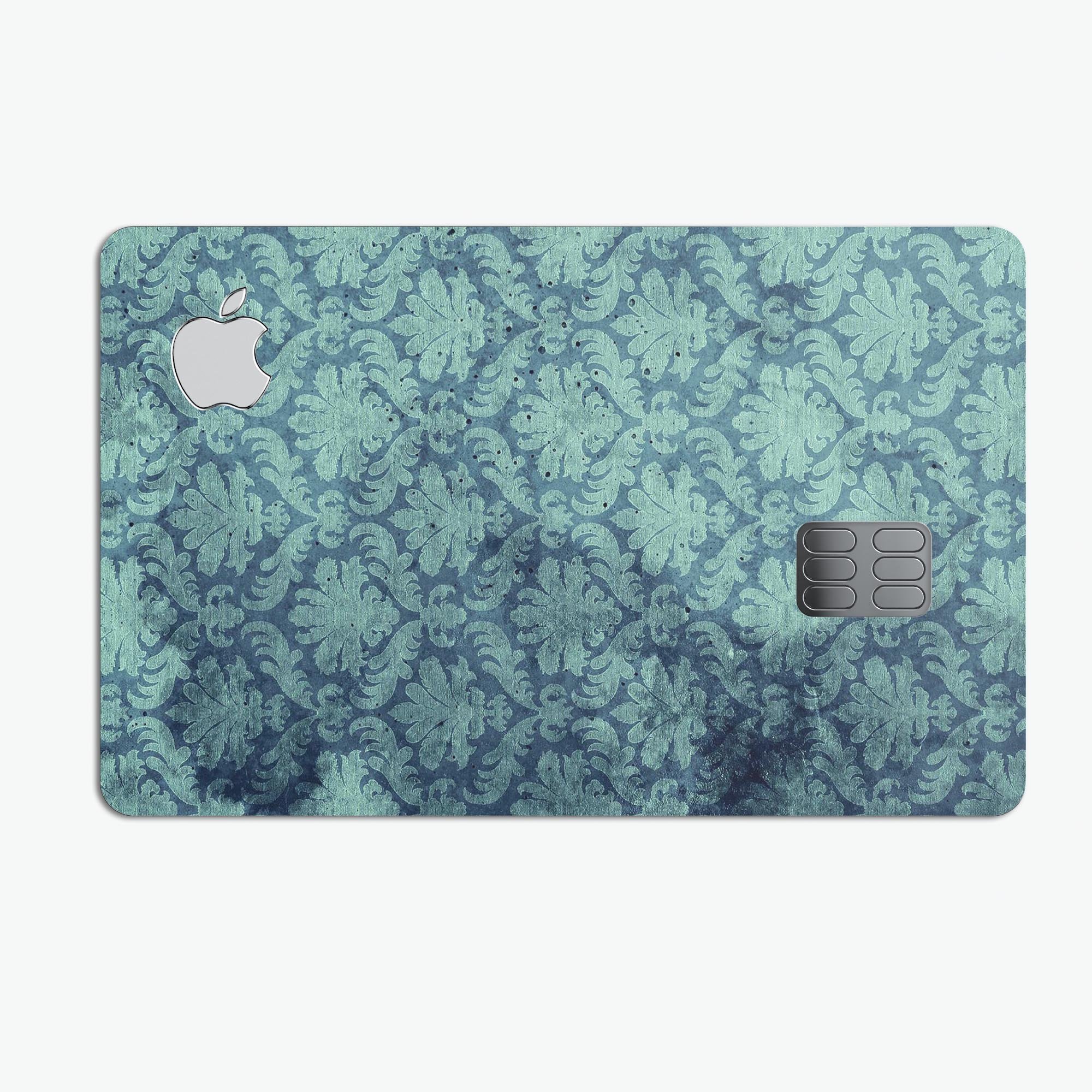 Vintage Aqua Rococo Pattern skin decal for Apple Card, showcasing intricate design and premium quality.