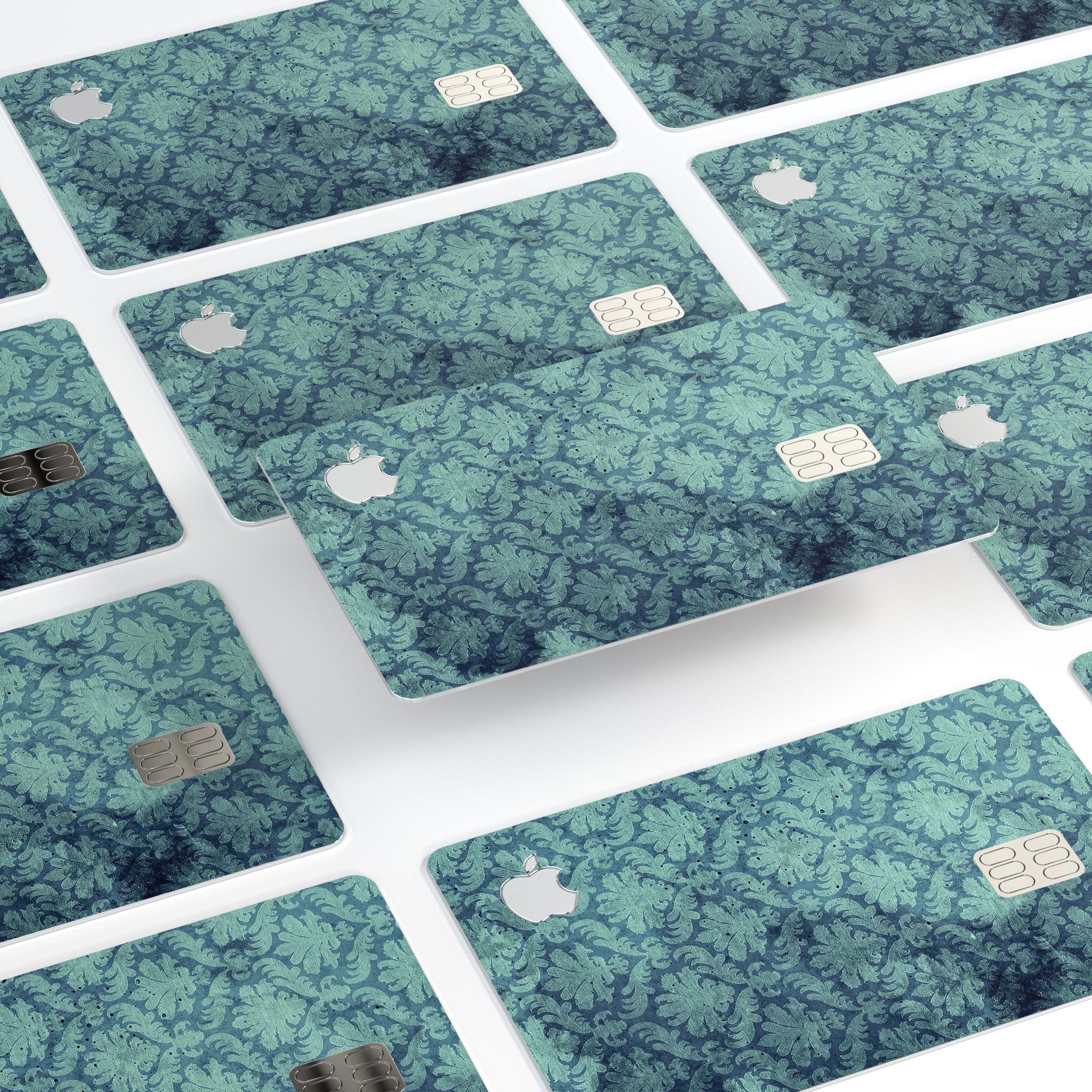 Vintage Aqua Rococo Pattern skin decal for Apple Card, showcasing intricate design and premium quality.