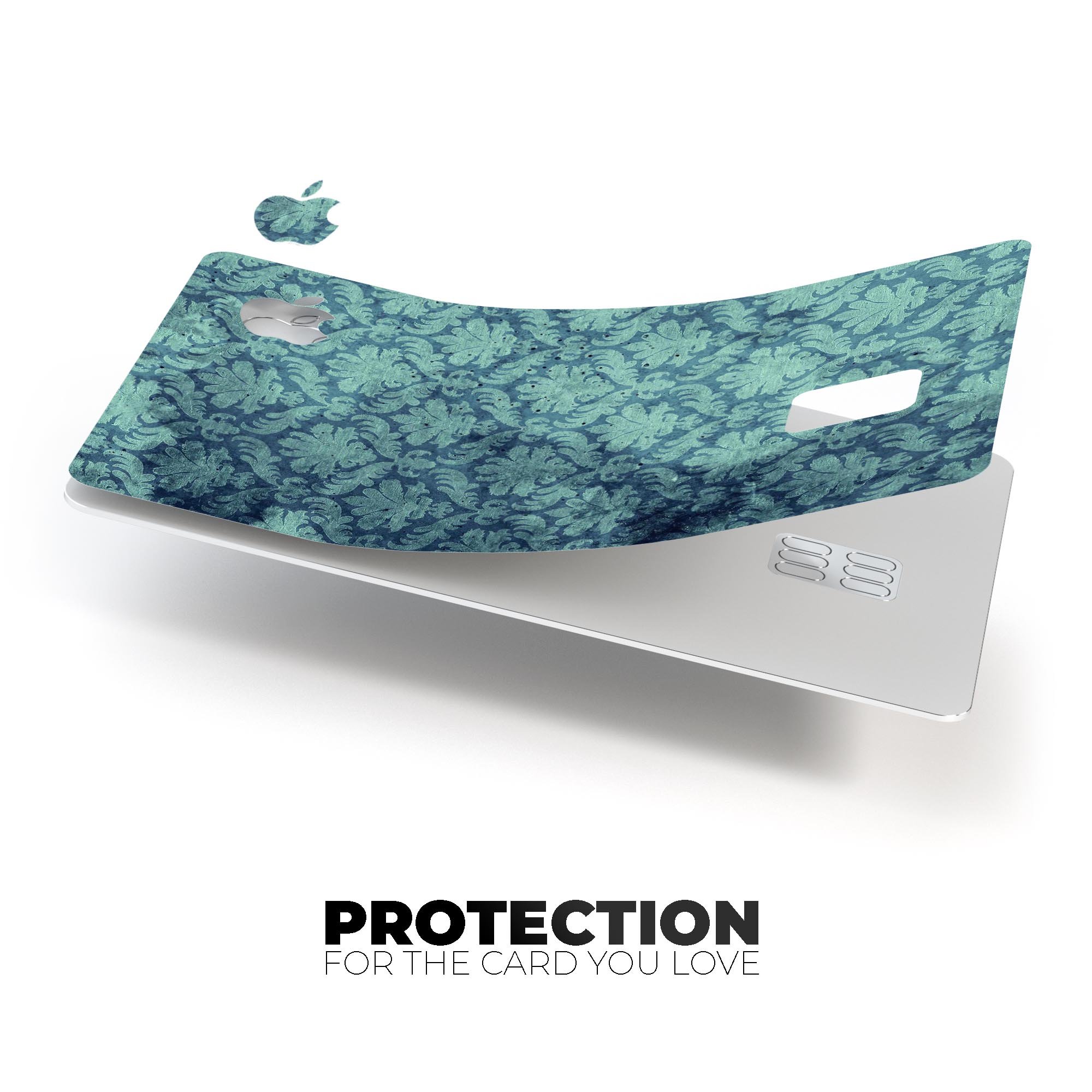 Vintage Aqua Rococo Pattern skin decal for Apple Card, showcasing intricate design and premium quality.