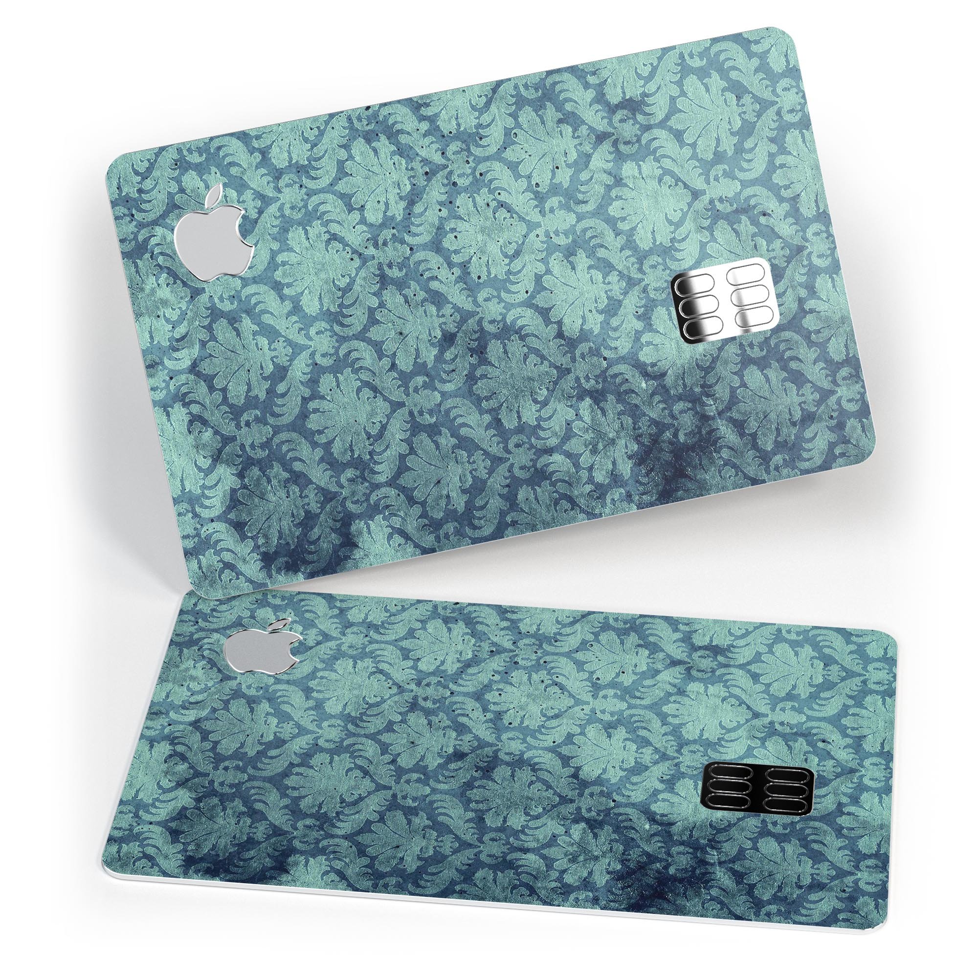 Vintage Aqua Rococo Pattern skin decal for Apple Card, showcasing intricate design and premium quality.