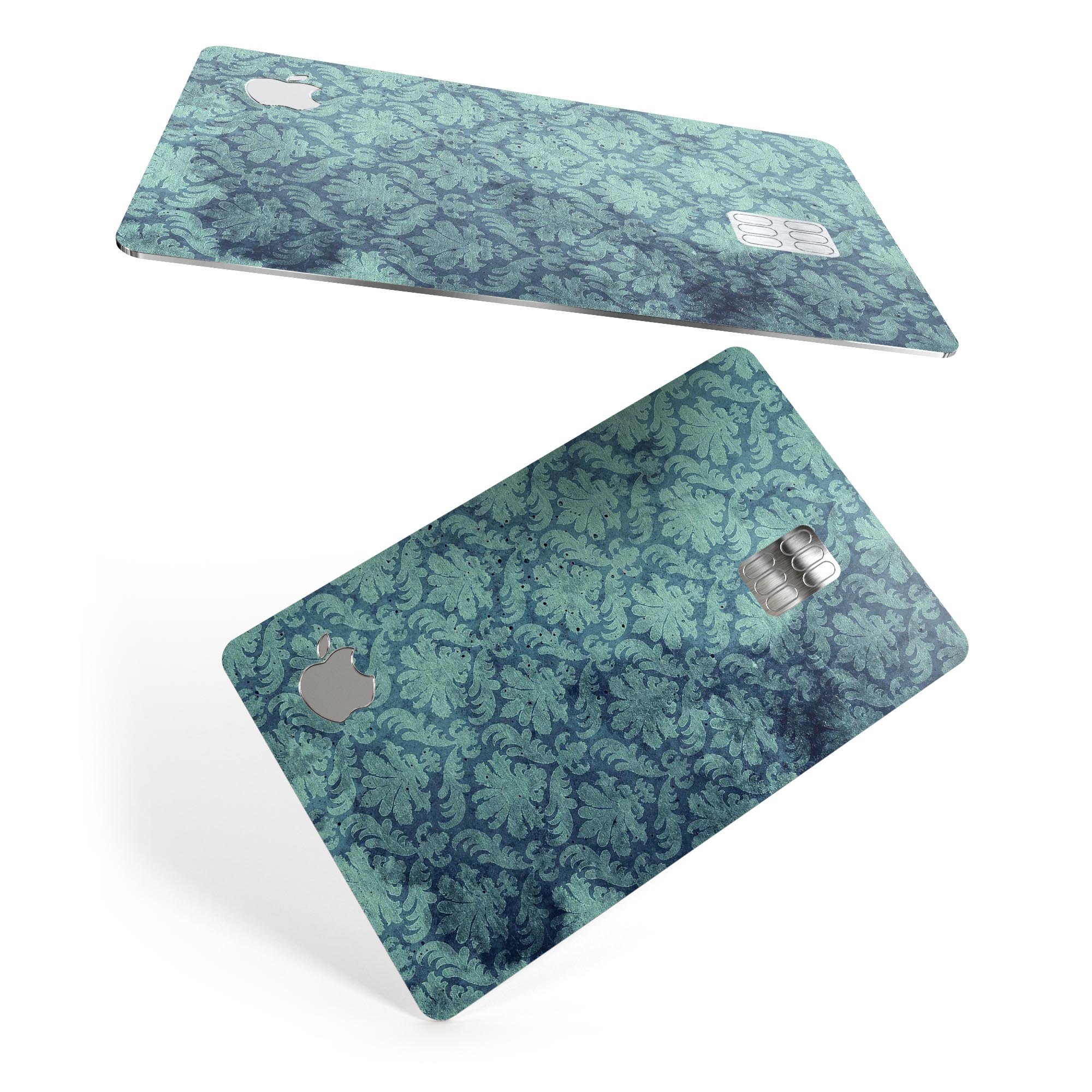 Vintage Aqua Rococo Pattern skin decal for Apple Card, showcasing intricate design and premium quality.