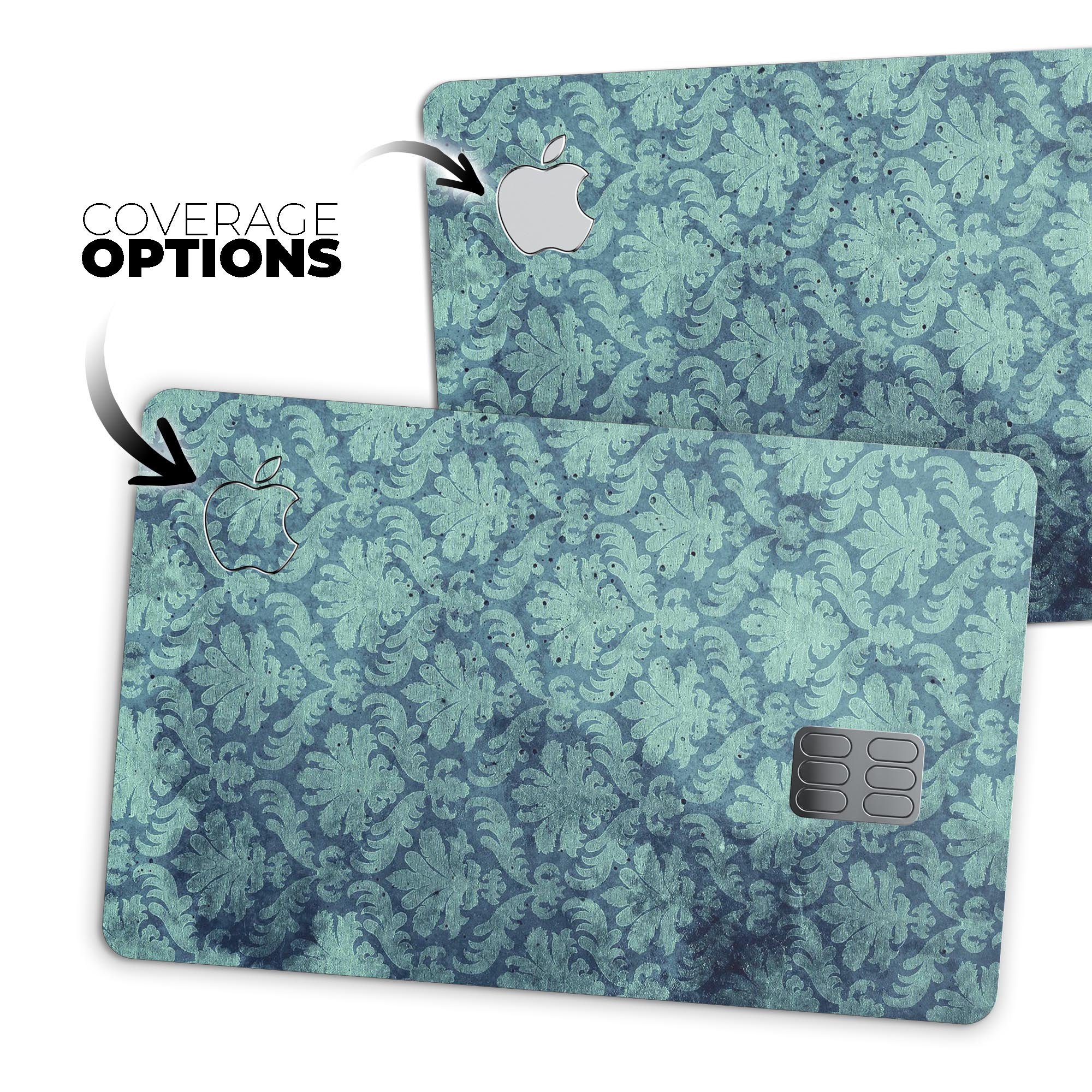 Vintage Aqua Rococo Pattern skin decal for Apple Card, showcasing intricate design and premium quality.