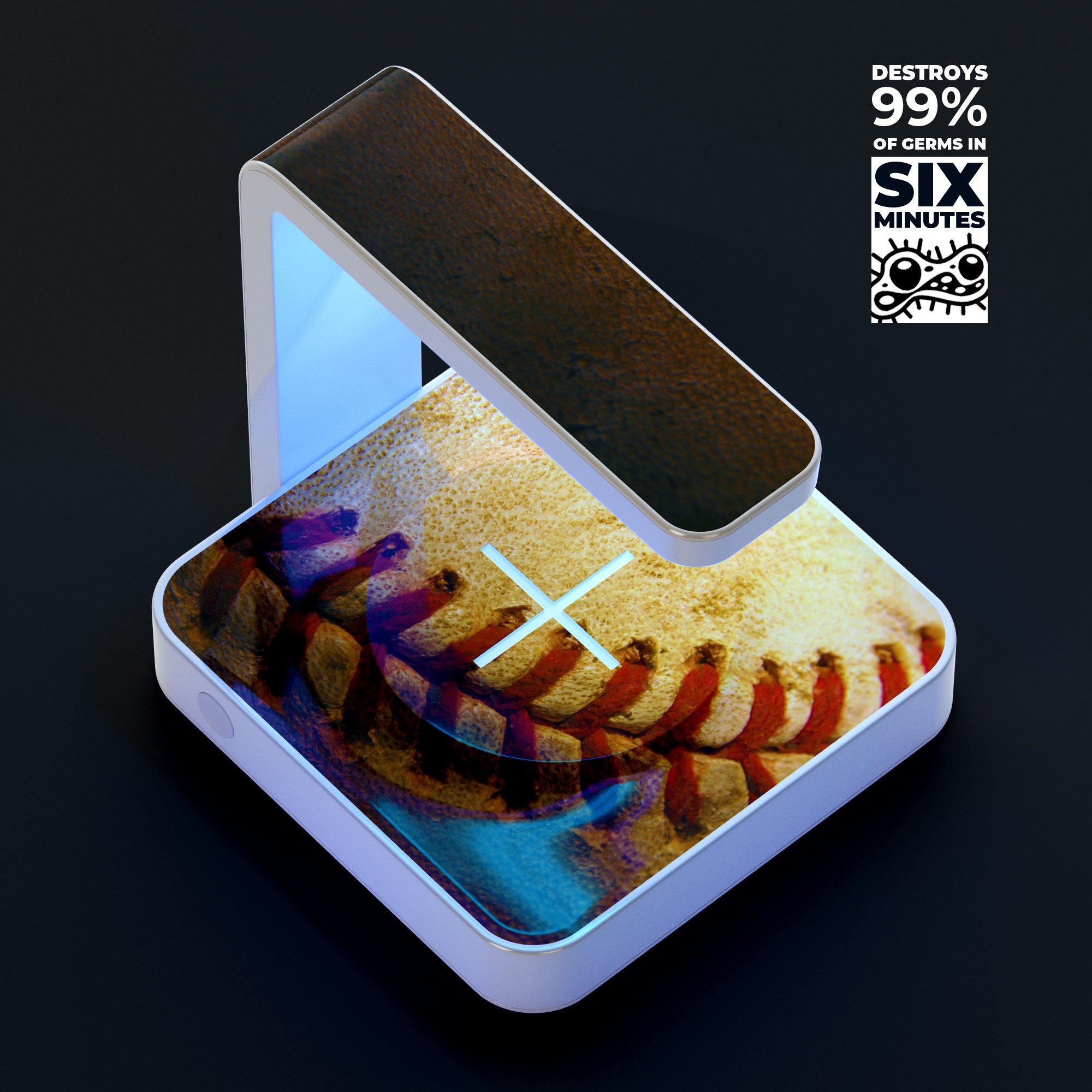 Vintage Baseball Surface V2 UV Germicidal Sanitizing Sterilizing charger with a sleek design, showcasing its wireless charging pad and UV lamp.