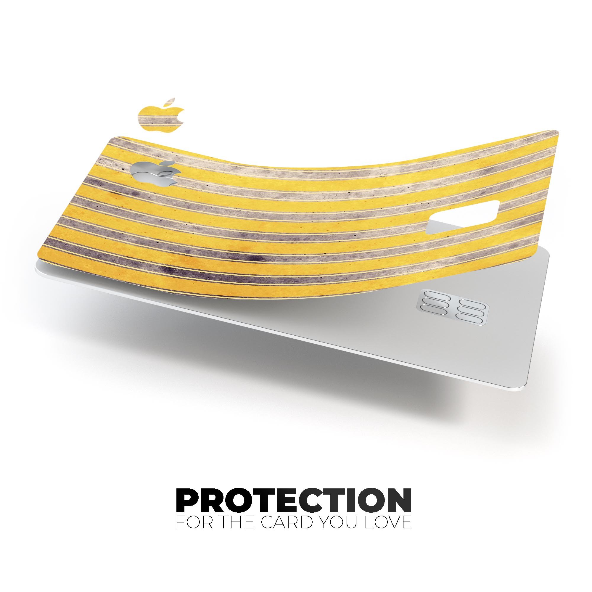 Vintage Brown and Yellow Vertical Stripes decal on an Apple Card, showcasing its stylish design and premium quality.