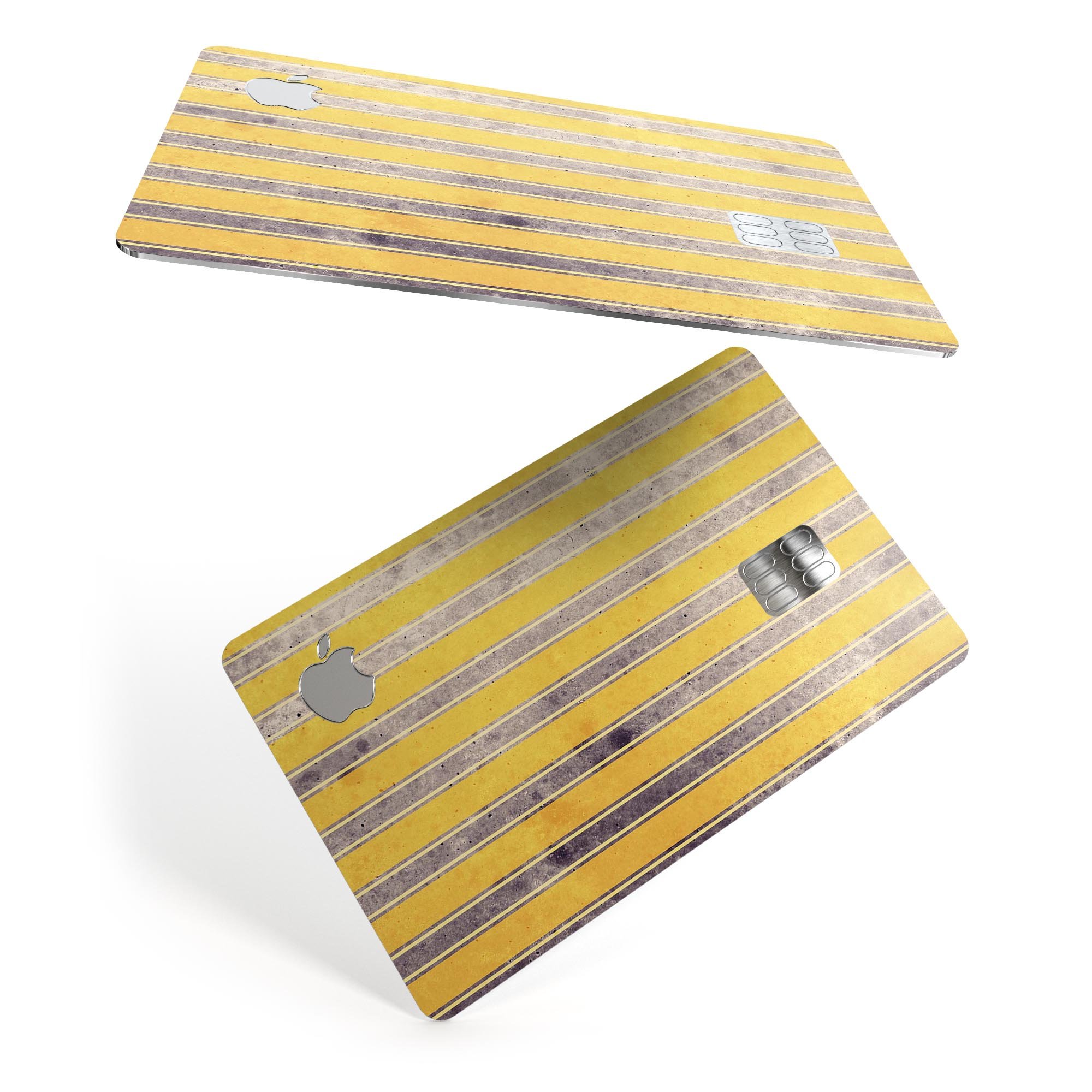 Vintage Brown and Yellow Vertical Stripes decal on an Apple Card, showcasing its stylish design and premium quality.