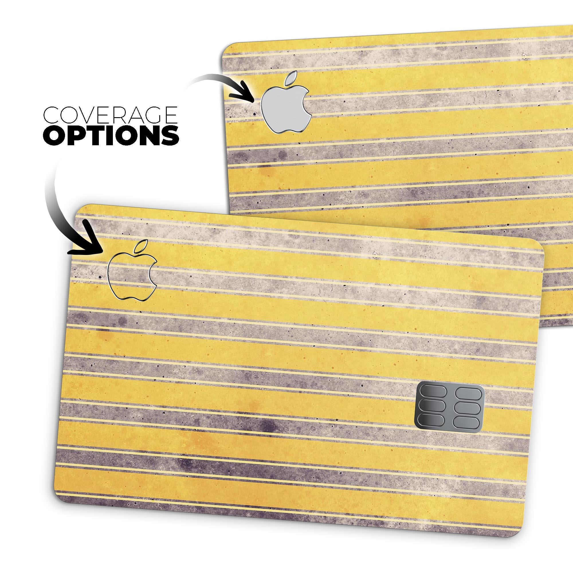 Vintage Brown and Yellow Vertical Stripes decal on an Apple Card, showcasing its stylish design and premium quality.