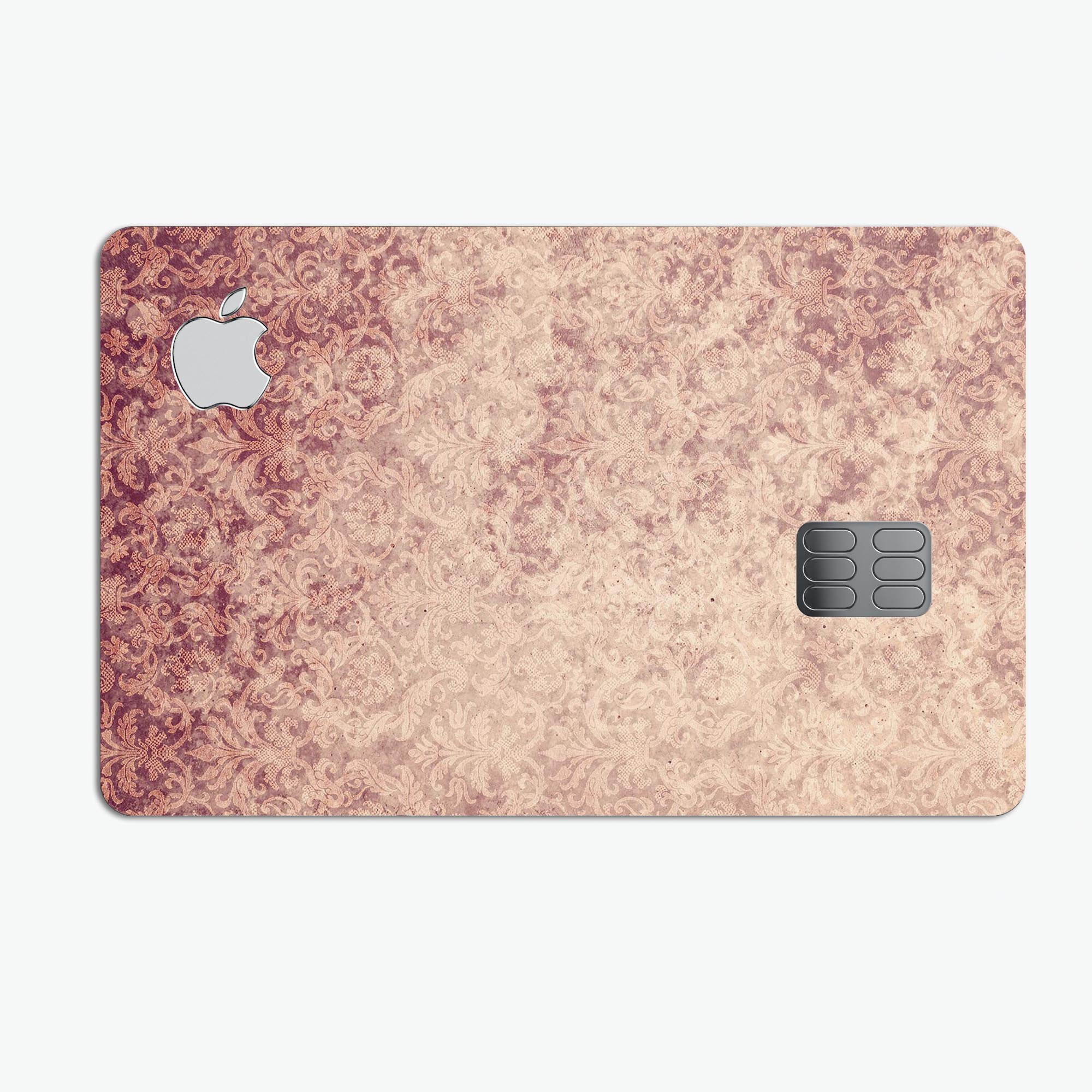 Vintage Faded Maroon Rococo Pattern decal for Apple Card, showcasing intricate design and premium vinyl material.