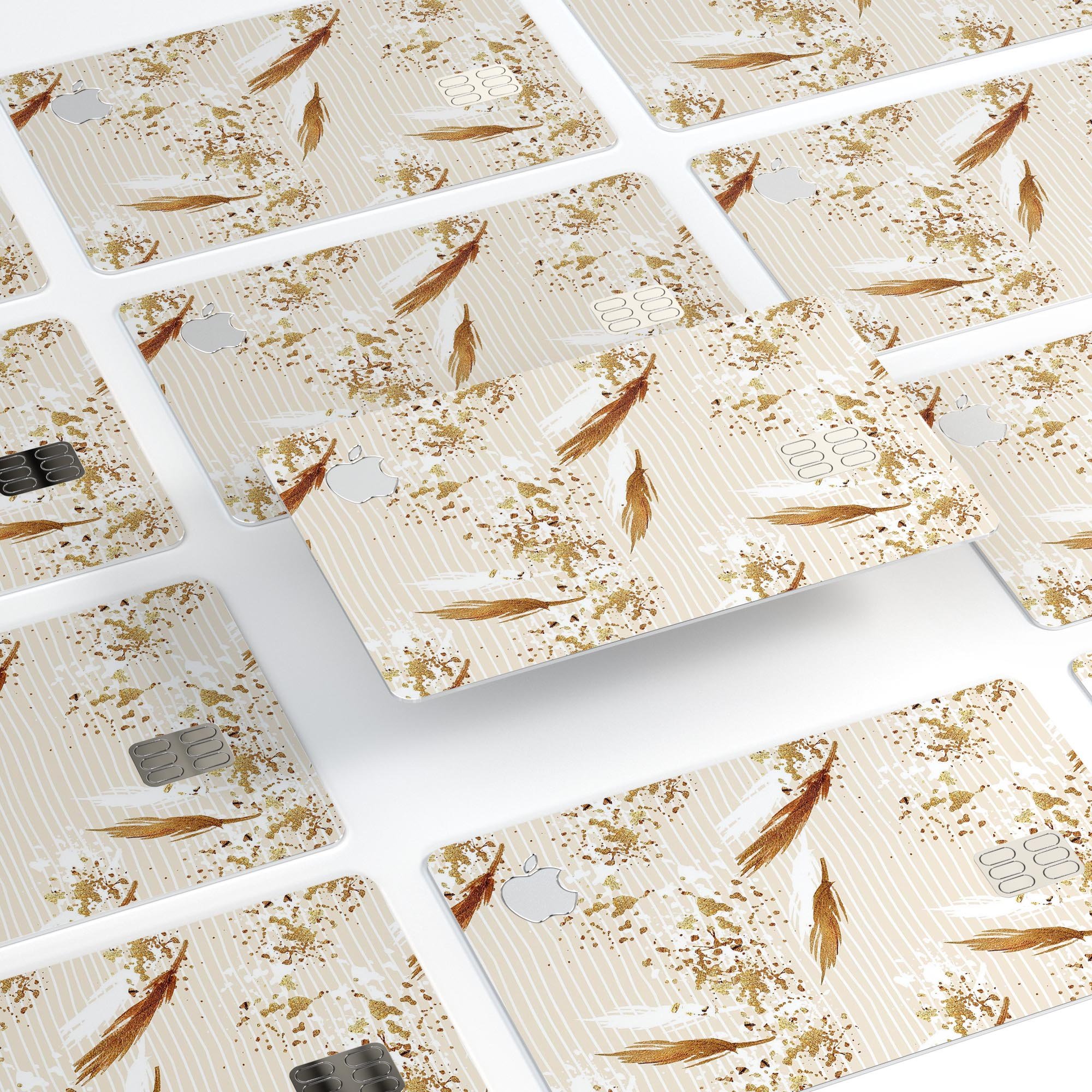 Vintage Flowing Feathers decal skin for Apple Card, showcasing elegant feather design and premium vinyl material.