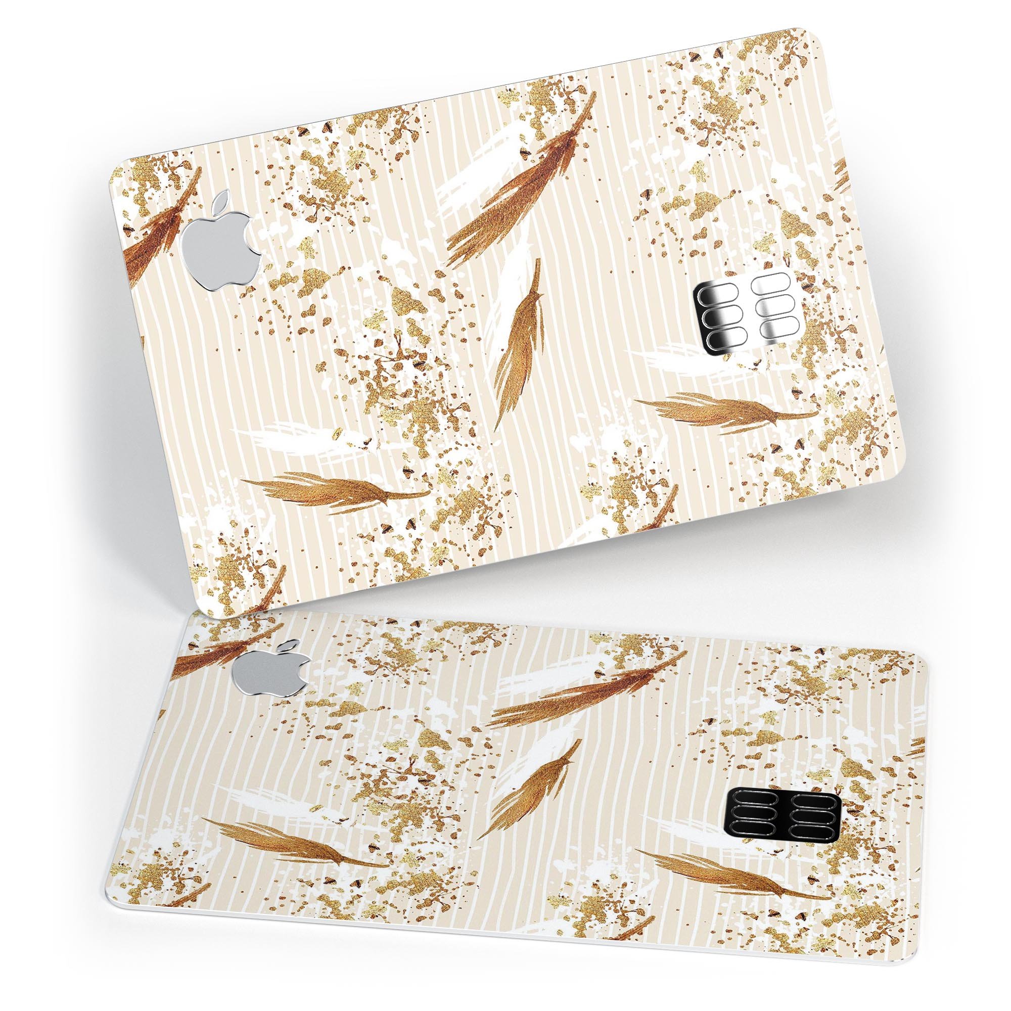 Vintage Flowing Feathers decal skin for Apple Card, showcasing elegant feather design and premium vinyl material.