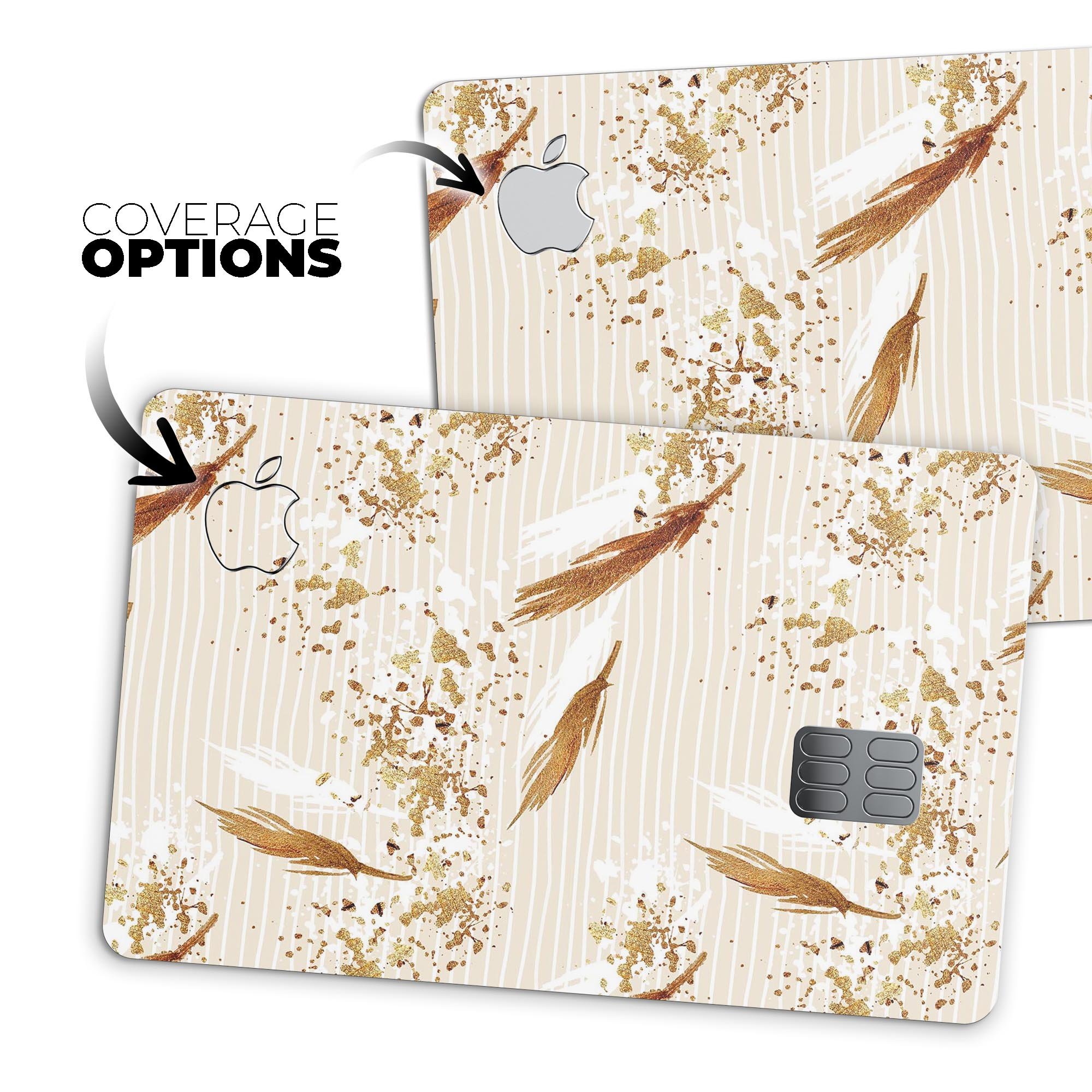 Vintage Flowing Feathers decal skin for Apple Card, showcasing elegant feather design and premium vinyl material.