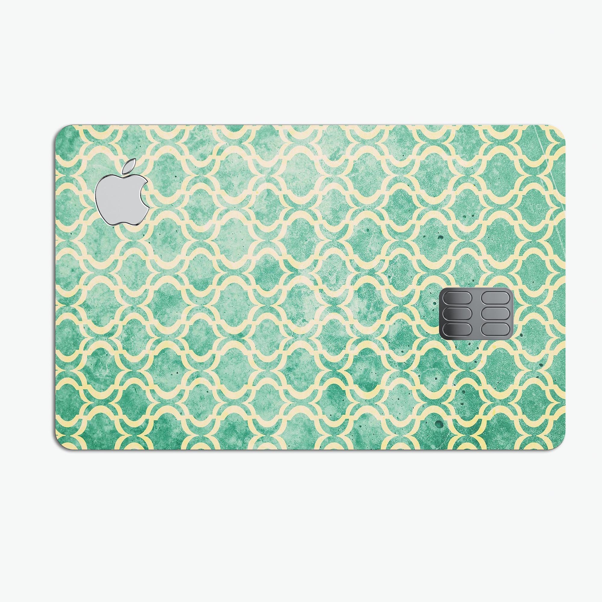 Vintage Green and Yellow Oval Pattern decal for Apple Card, showcasing its vibrant colors and protective features.