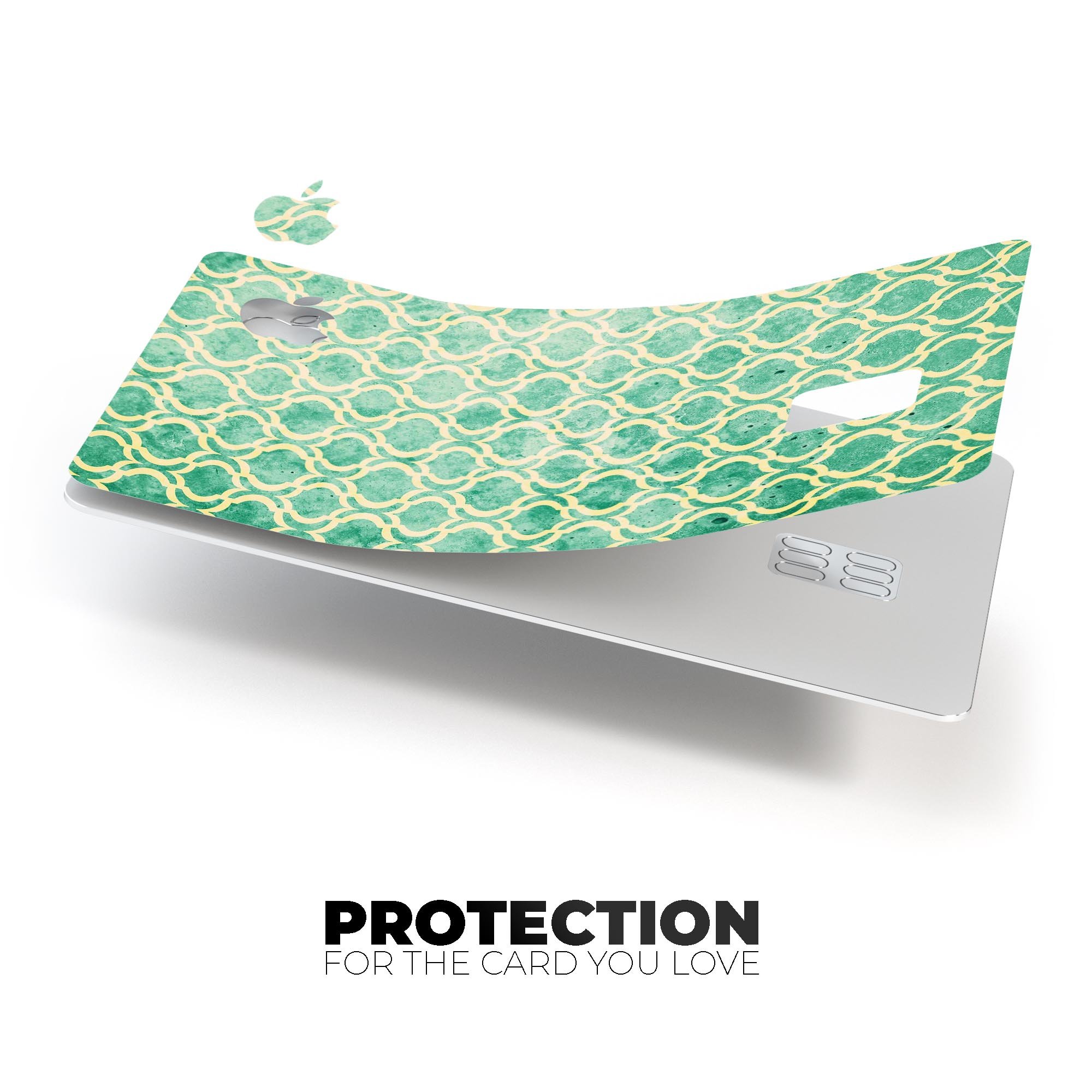 Vintage Green and Yellow Oval Pattern decal for Apple Card, showcasing its vibrant colors and protective features.