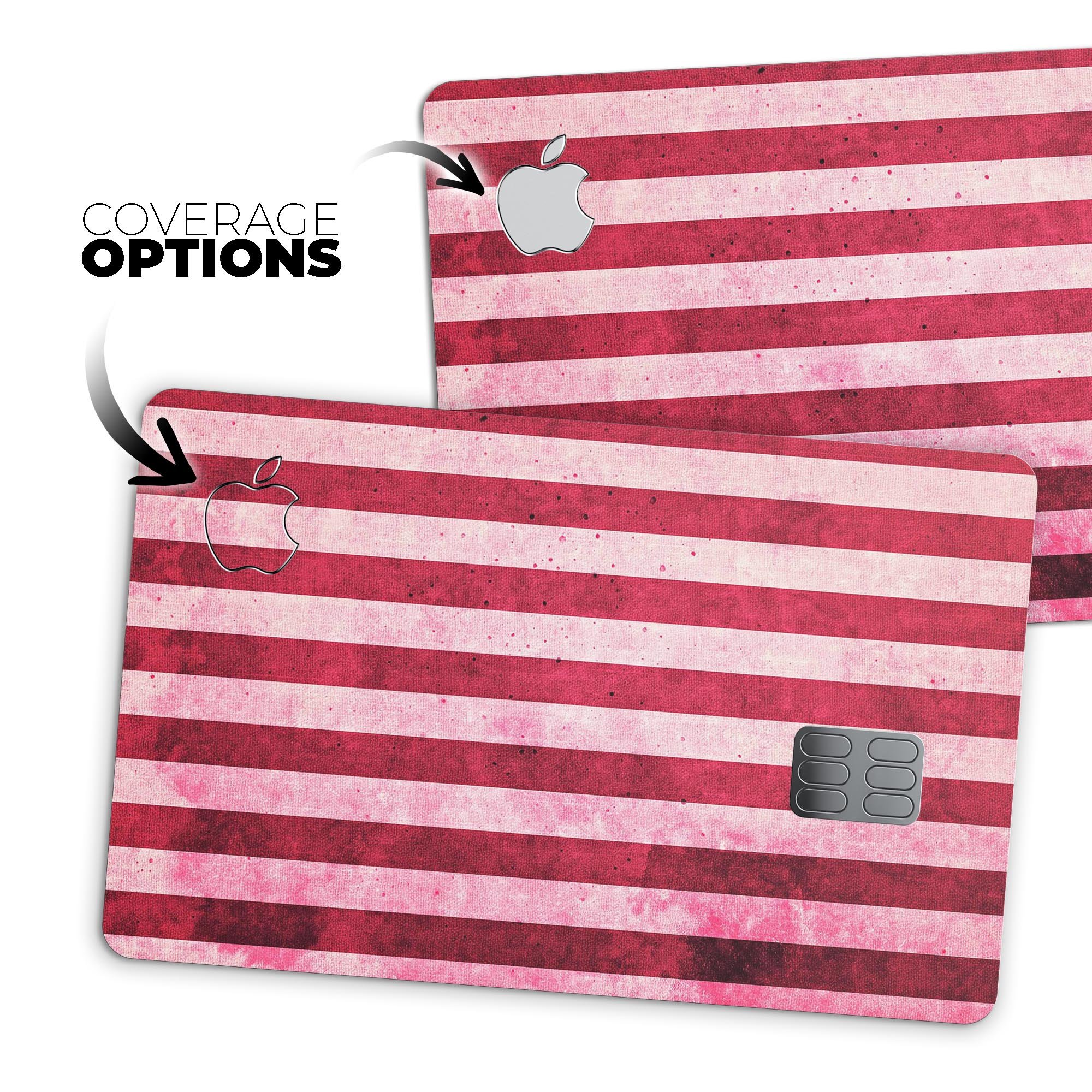 Vintage Pink and Red Vertical Stripes decal for Apple Card, showcasing a stylish design with premium vinyl material.