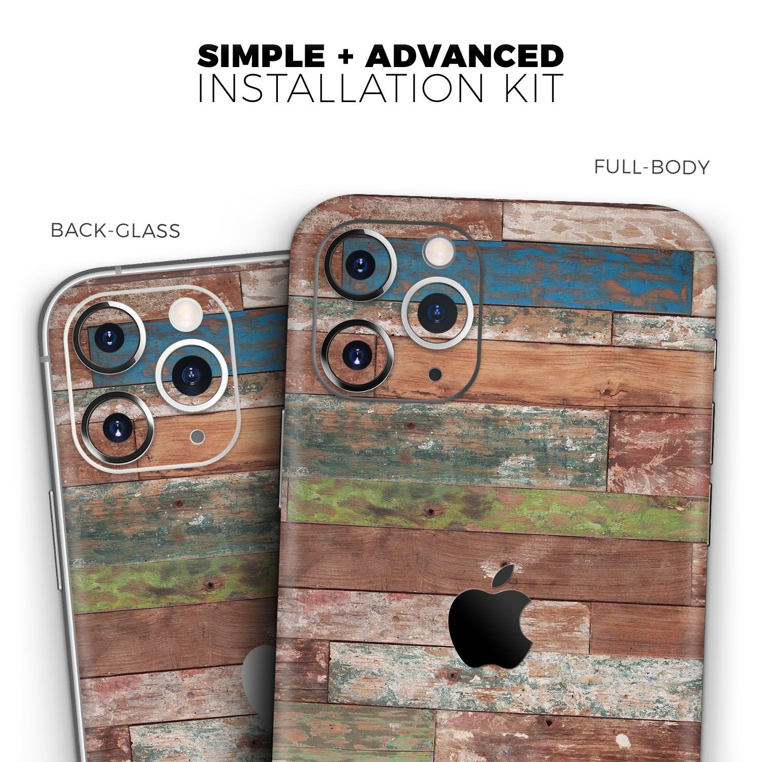 Vintage Wood Planks Skin-Kit for Apple iPhone 14, showcasing a stylish wood design on a sleek phone surface.