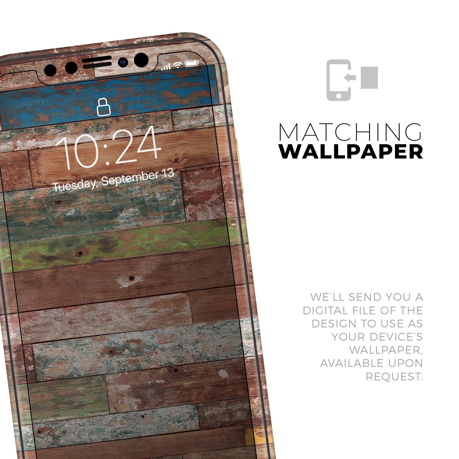 Vintage Wood Planks Skin-Kit for Apple iPhone 14, showcasing a stylish wood design on a sleek phone surface.