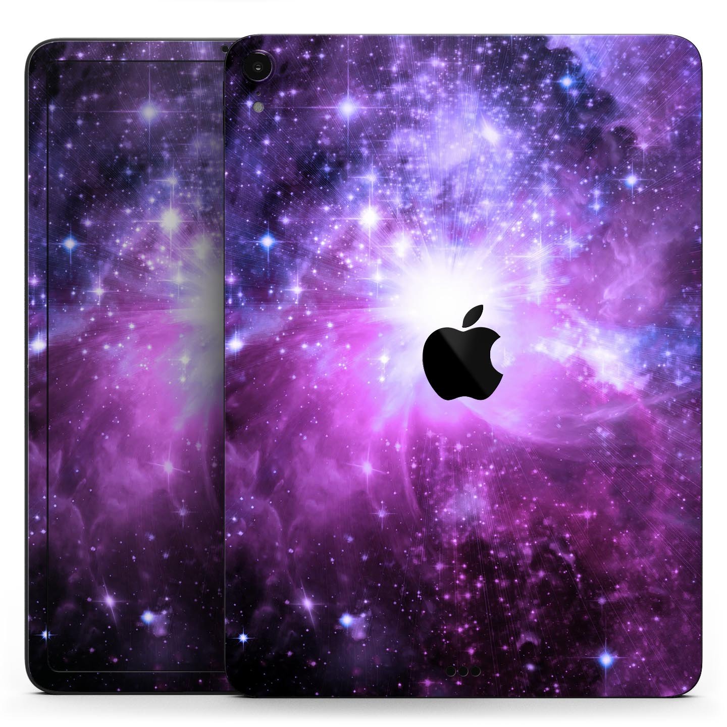 Violet Glowing Nebula skin decal for Apple iPad Pro, showcasing vibrant colors and a cosmic design.