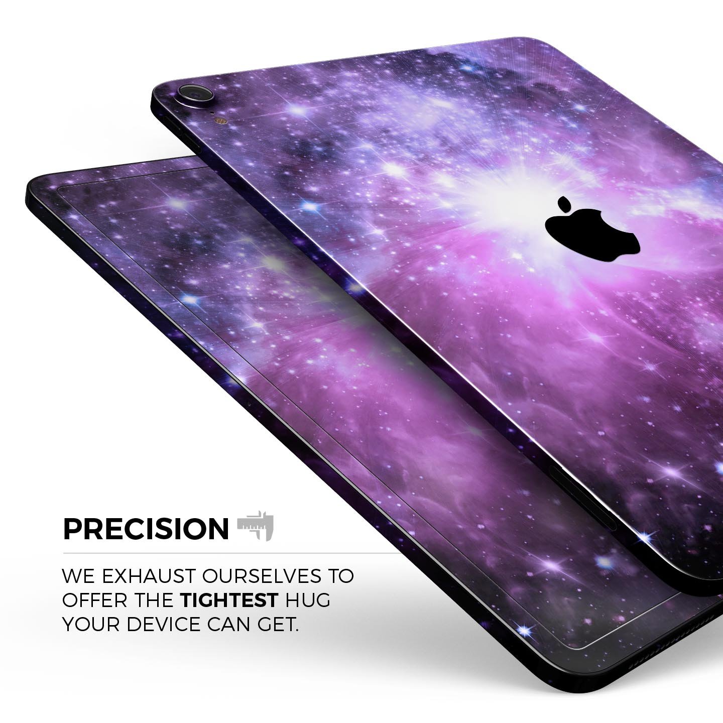 Violet Glowing Nebula skin decal for Apple iPad Pro, showcasing vibrant colors and a cosmic design.