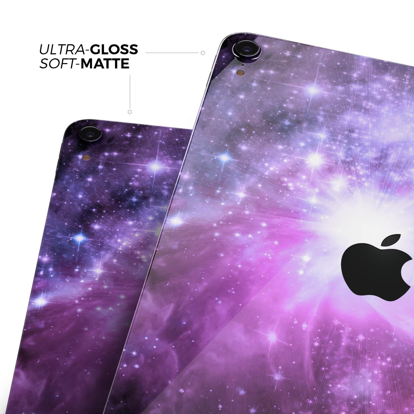 Violet Glowing Nebula skin decal for Apple iPad Pro, showcasing vibrant colors and a cosmic design.