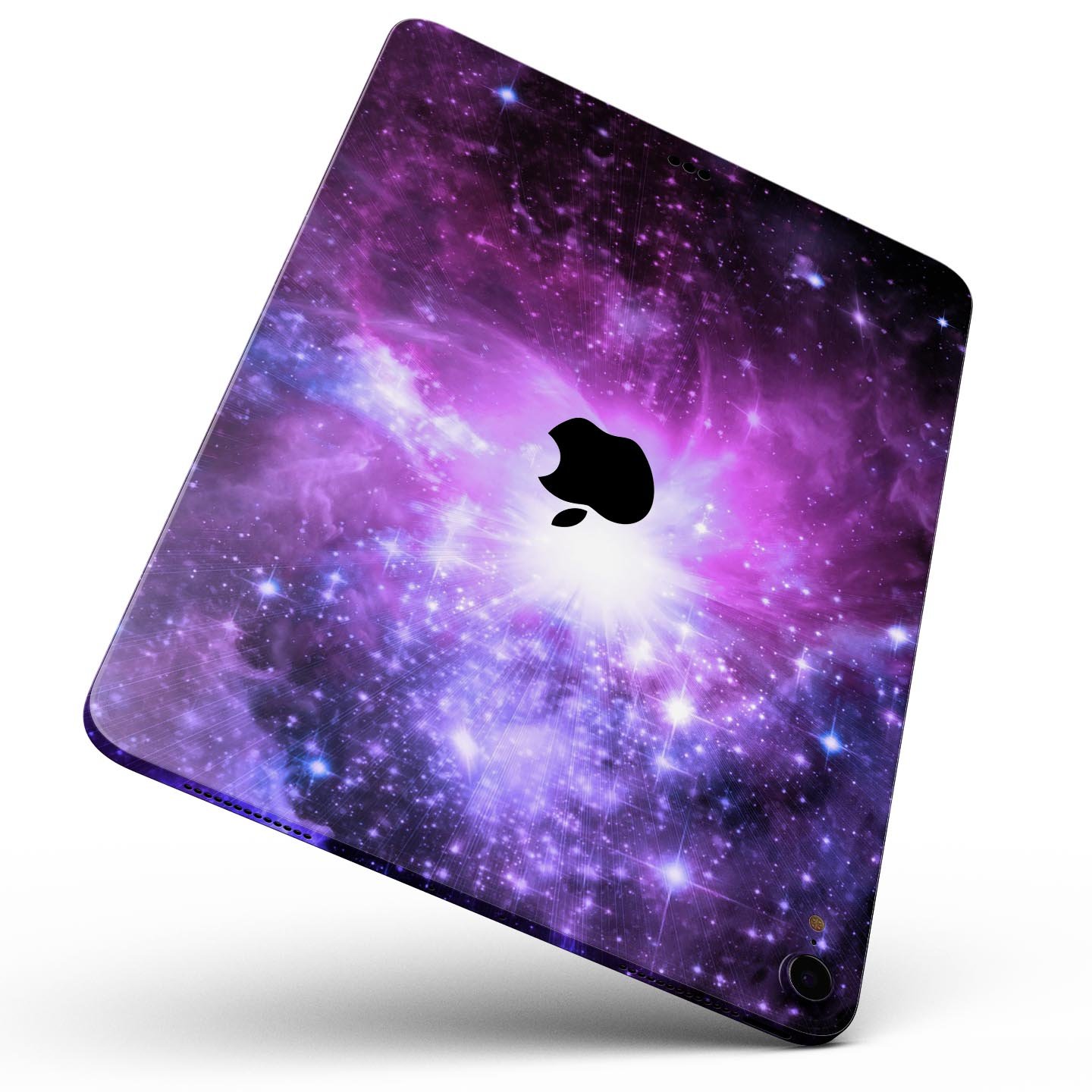 Violet Glowing Nebula skin decal for Apple iPad Pro, showcasing vibrant colors and a cosmic design.