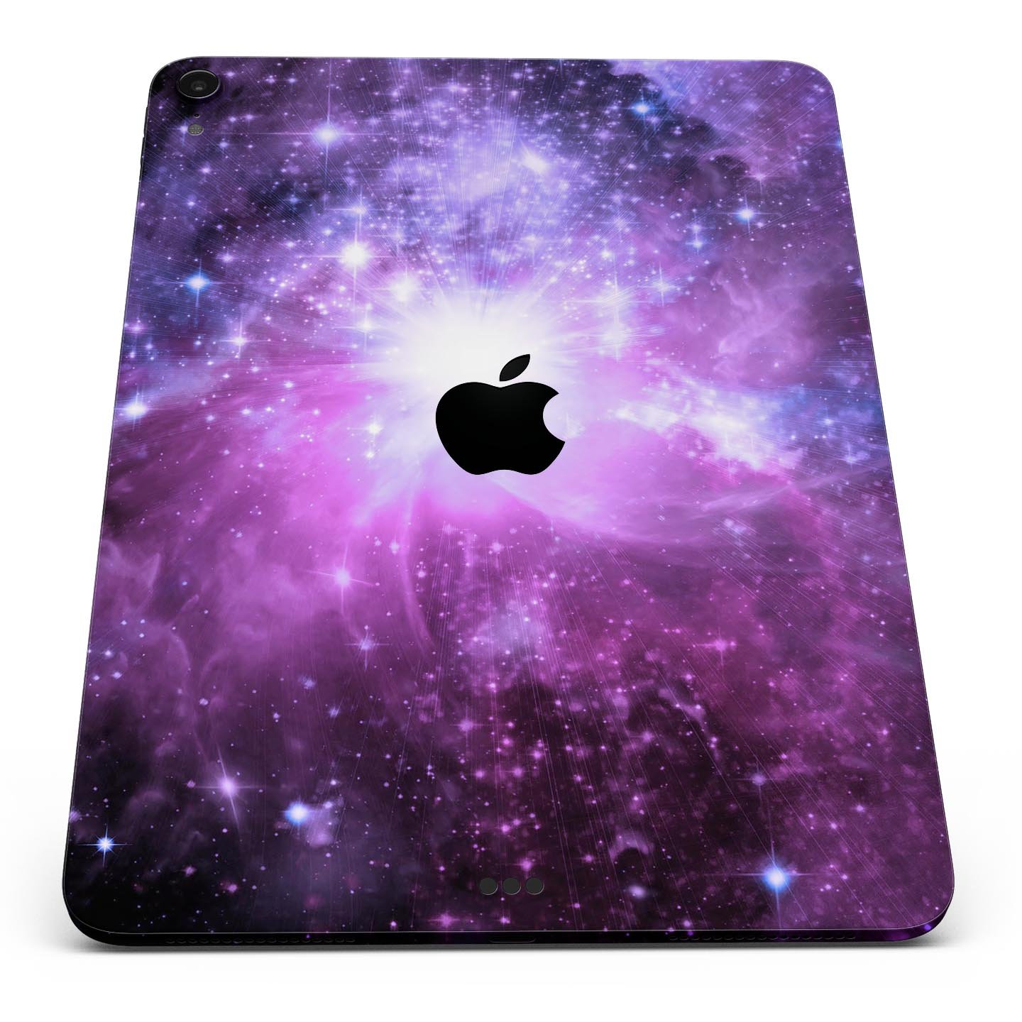 Violet Glowing Nebula skin decal for Apple iPad Pro, showcasing vibrant colors and a cosmic design.