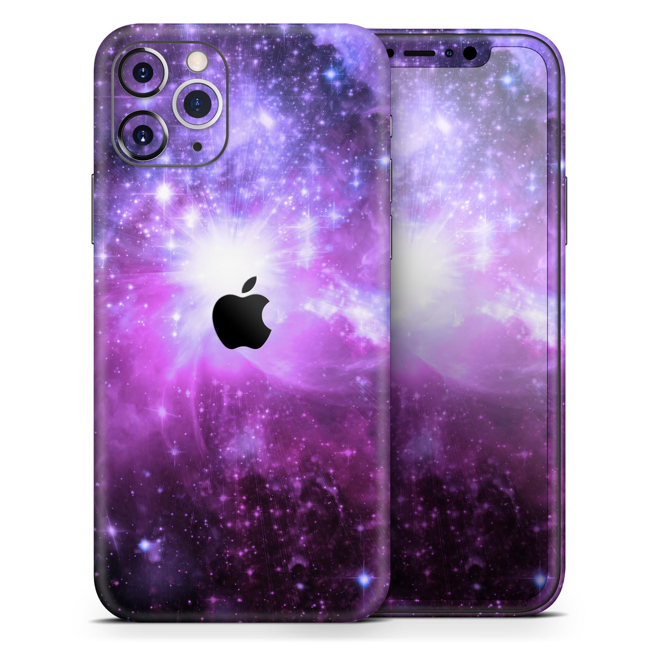 Violet Glowing Nebula skin for Apple iPhone 14, showcasing vibrant colors and sleek design.